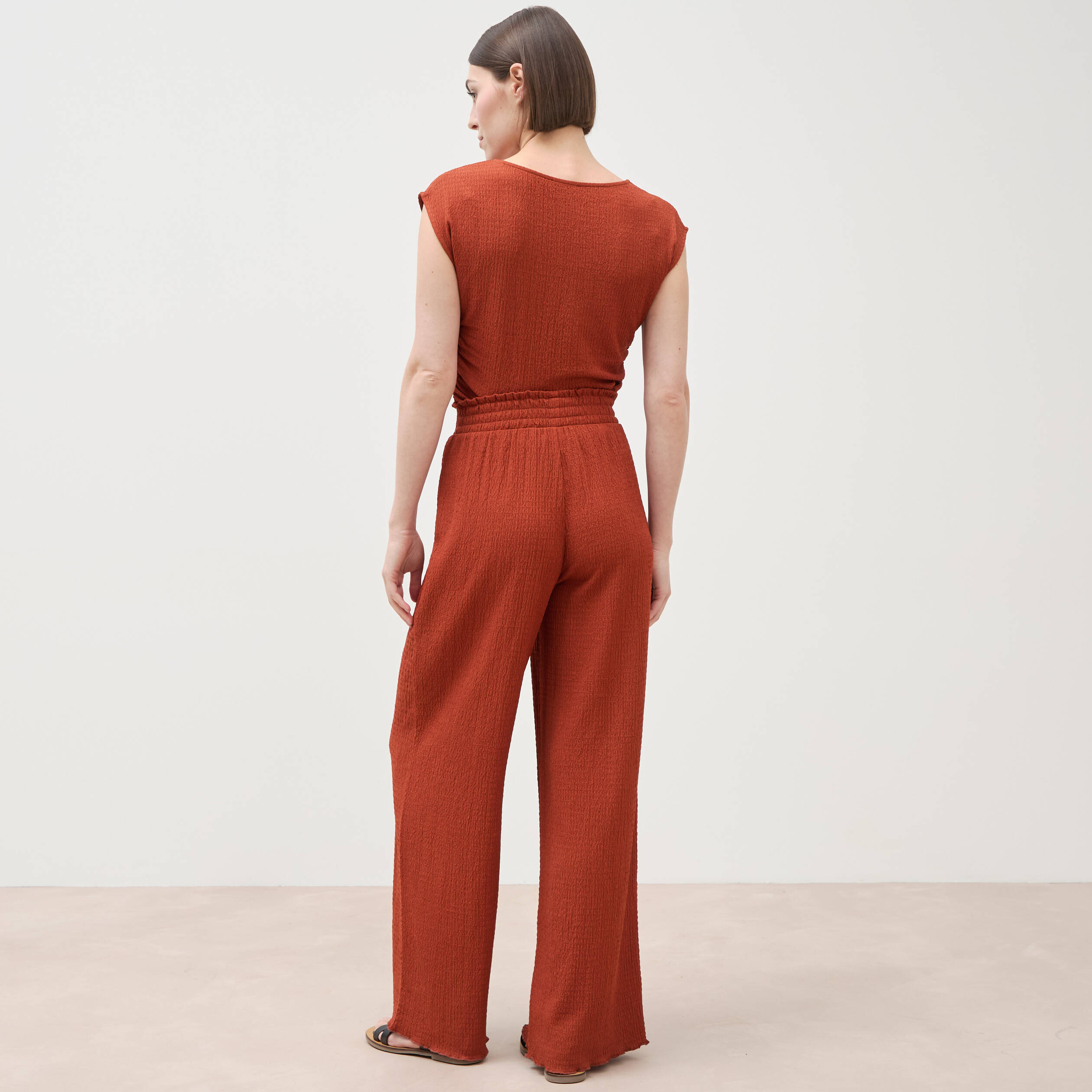 Pantalon loose avec ceinture marron cognac femme