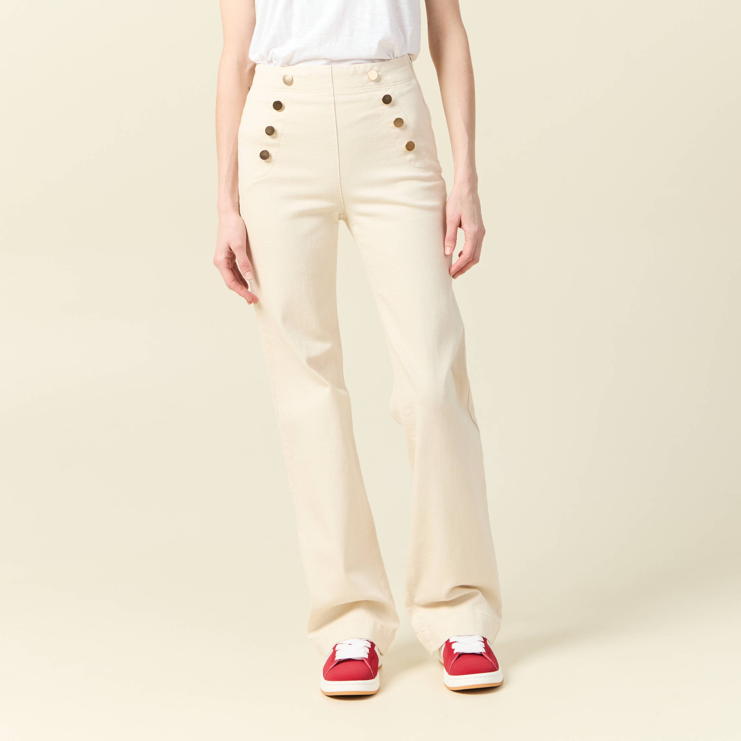 jeans flare a pont denim blanc femme Jeans flare à pont denim blanc femme
