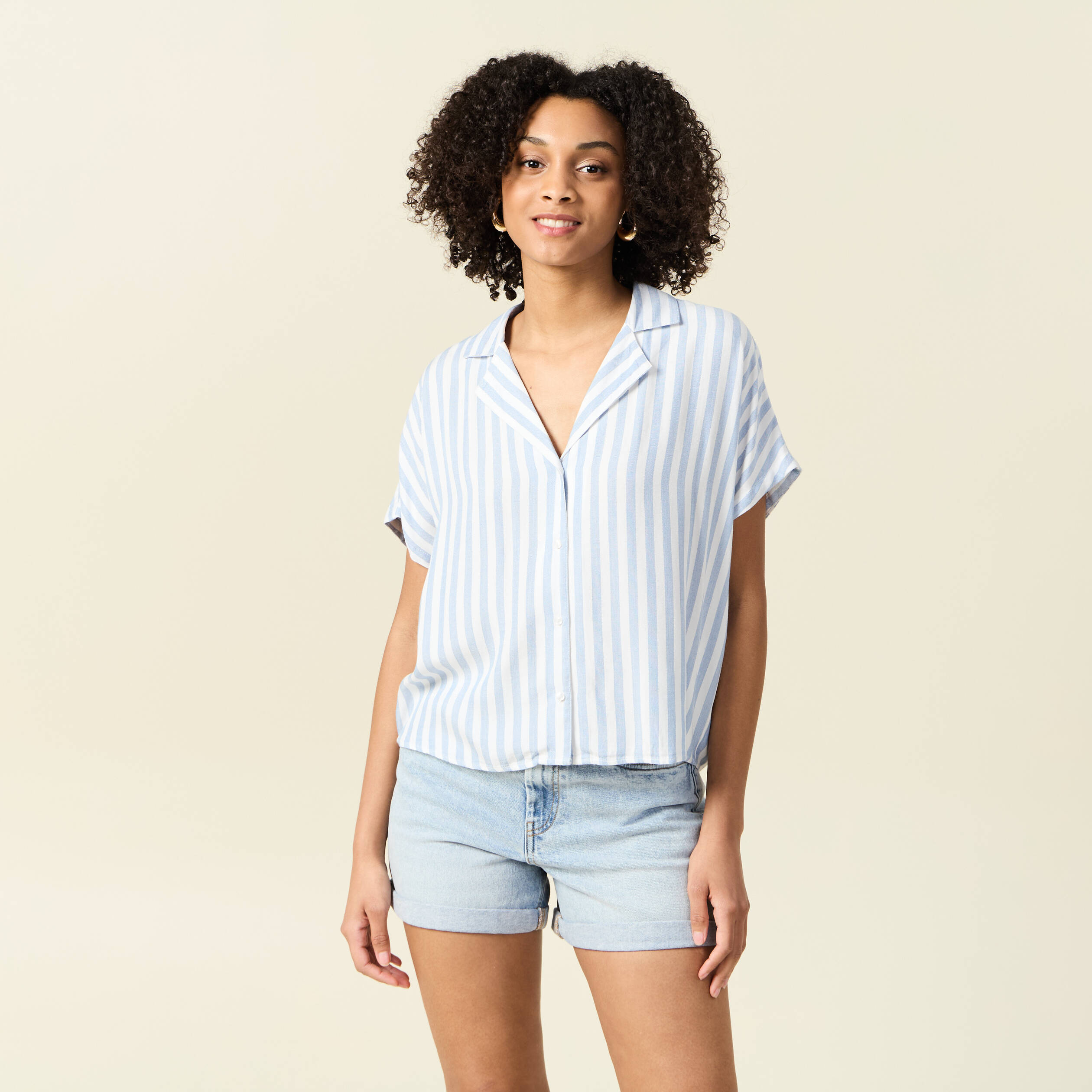 chemise manches 34 bleu femme Chemise manches 3/4 bleu femme