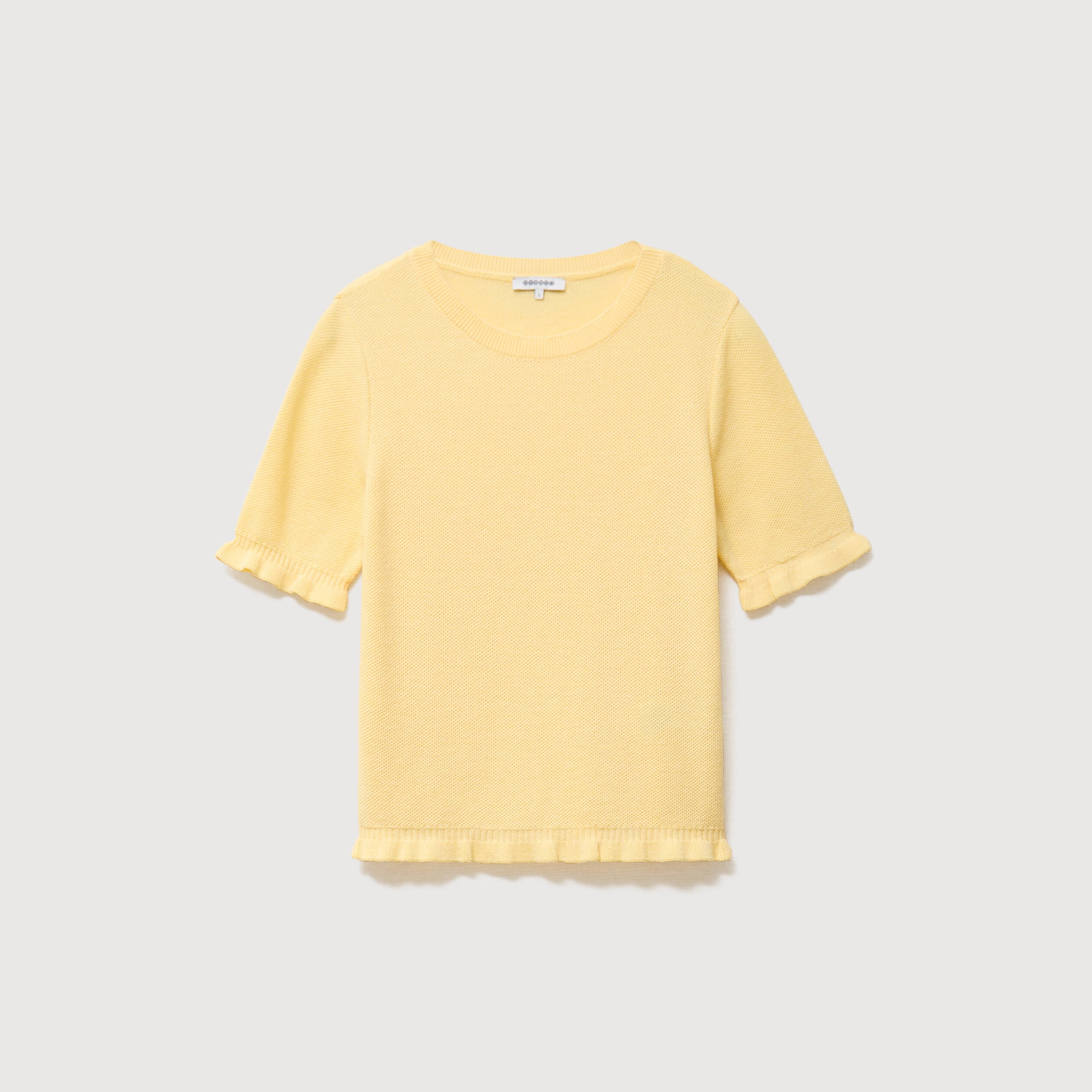 Pull droit col bateau manches courtes jaune clair femme