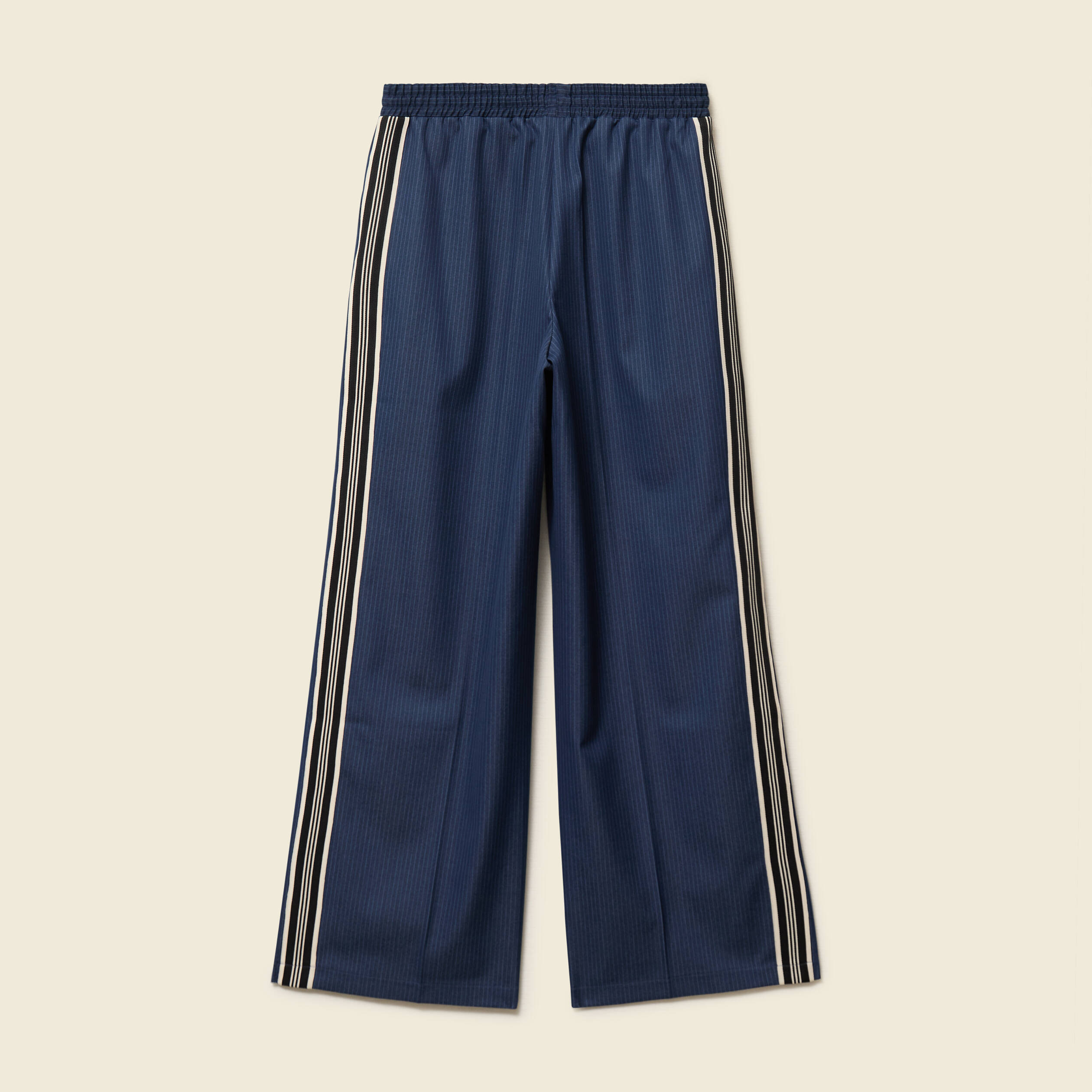 Pantalon large taille haute ray&eacute; bleu marine femme