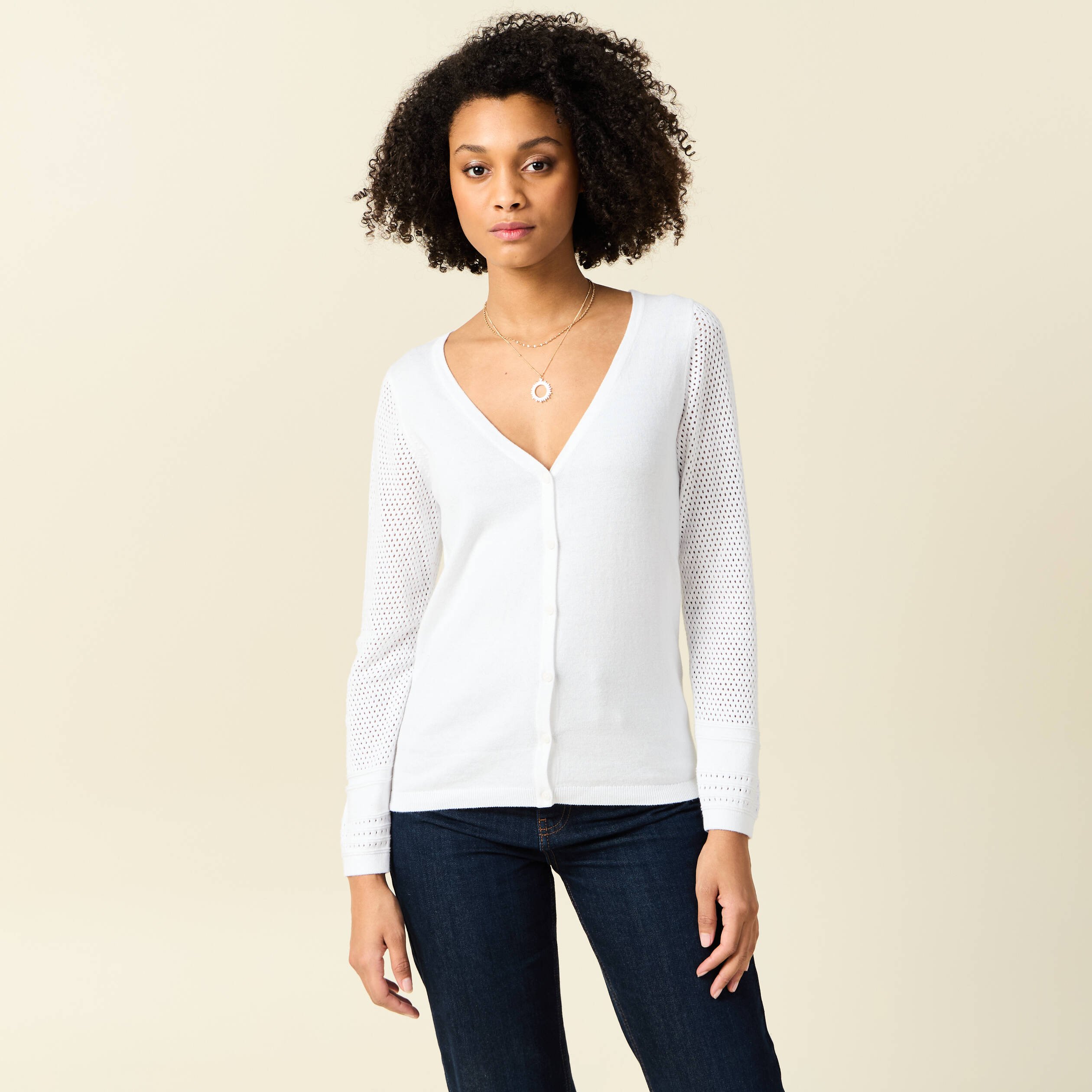 gilet manches longues boutonne blanc femme Gilet manches longues boutonné blanc femme
