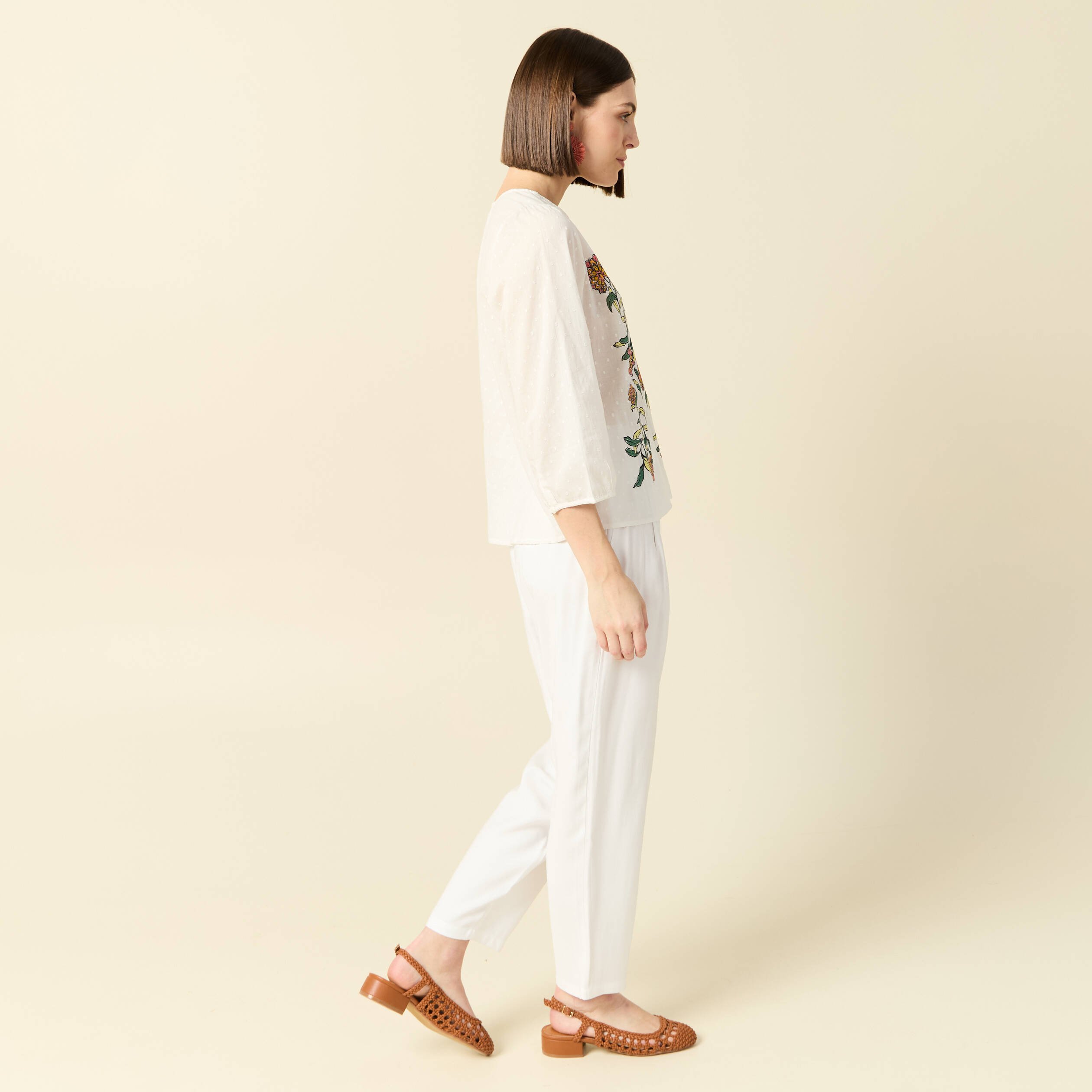 blouse manches 34 blanc femme Blouse manches 3/4 blanc femme