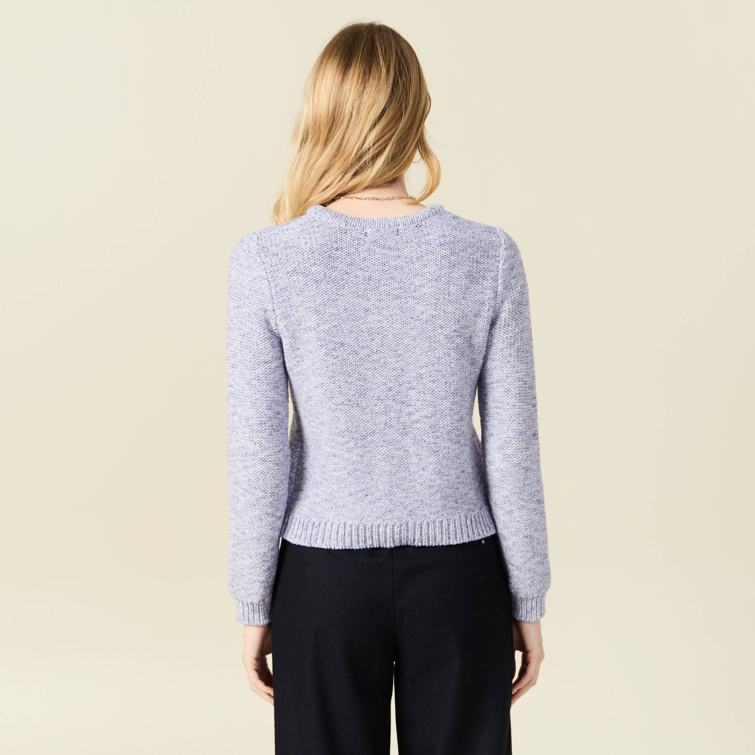 Gilet manches longues col rond bleu marine femme