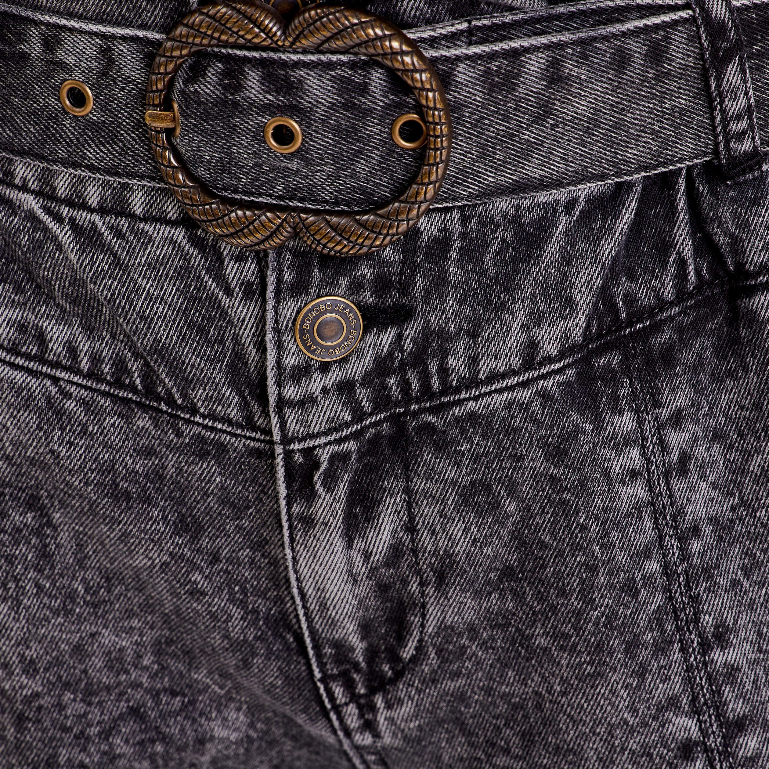 Jeans slouchy ceinturé denim snow noir femme