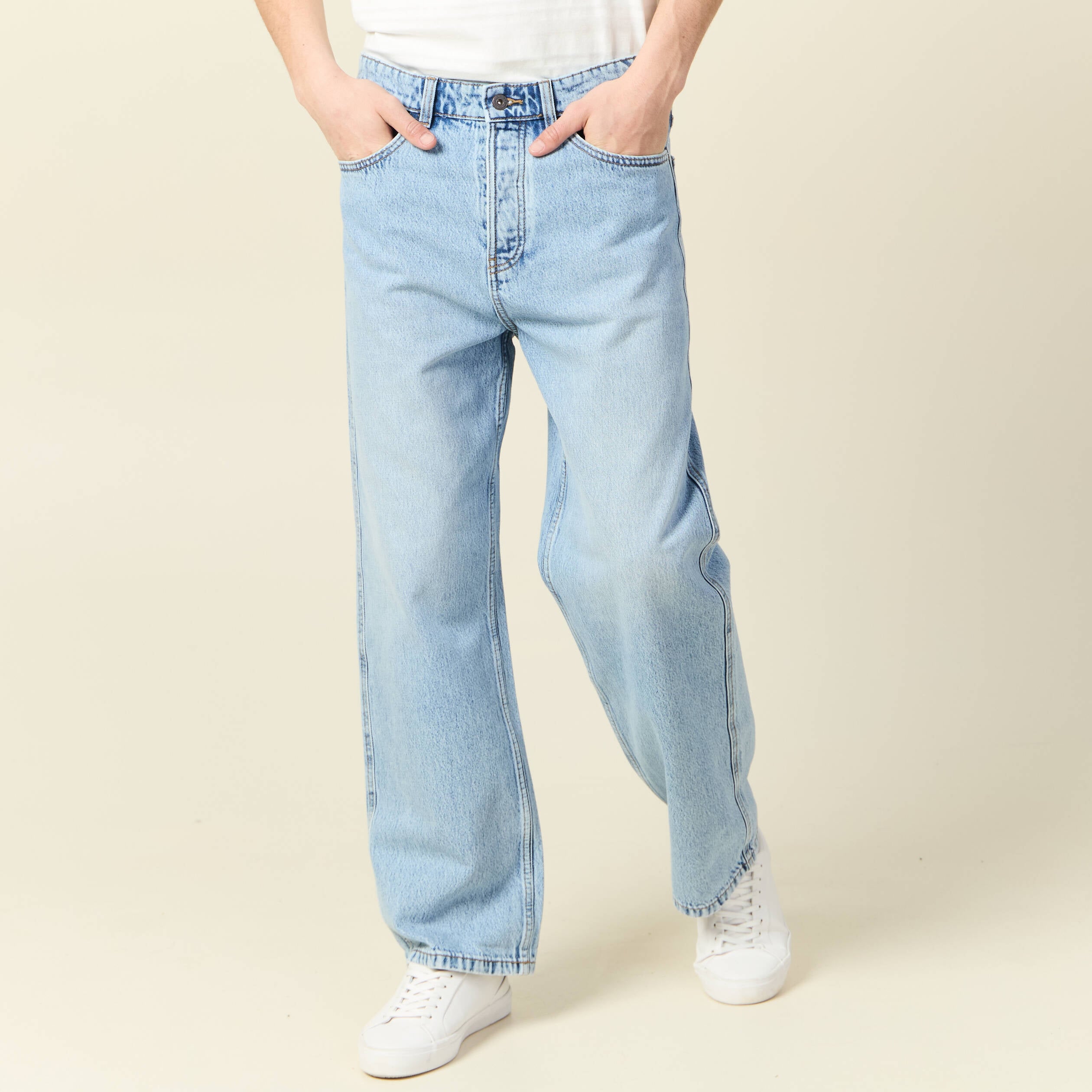 Jeans large 5 poches longueur 32 denim snow bleach homme