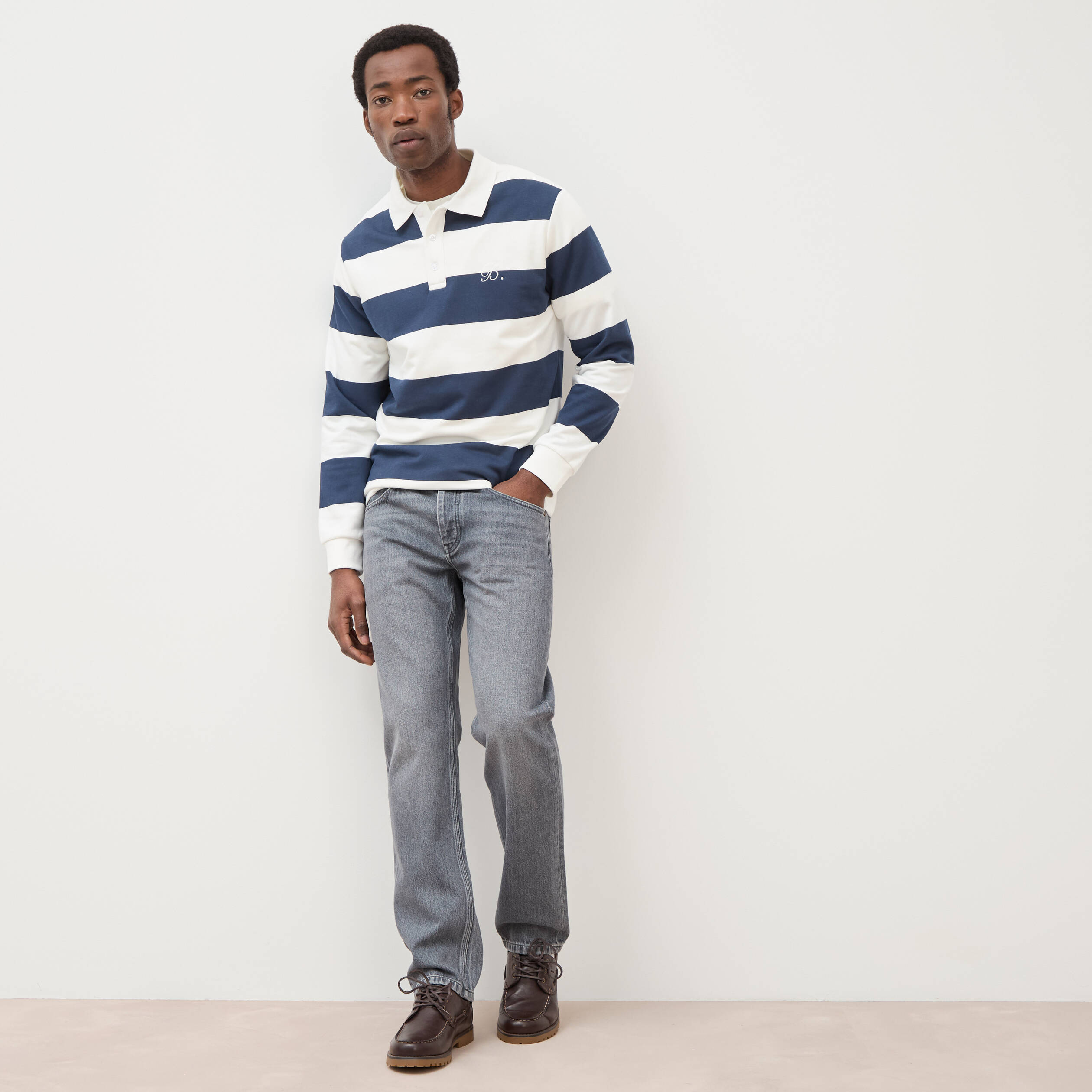Jeans straight longueur 32 en coton bleu gris homme