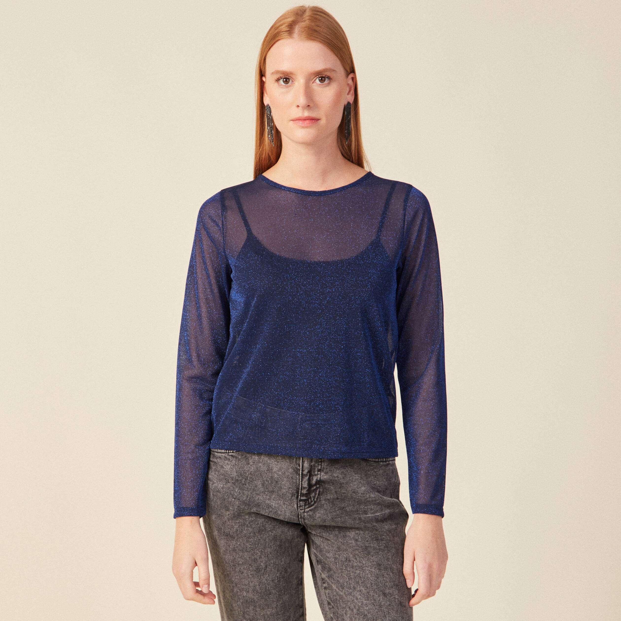 T-shirt manches longues bleu canard femme