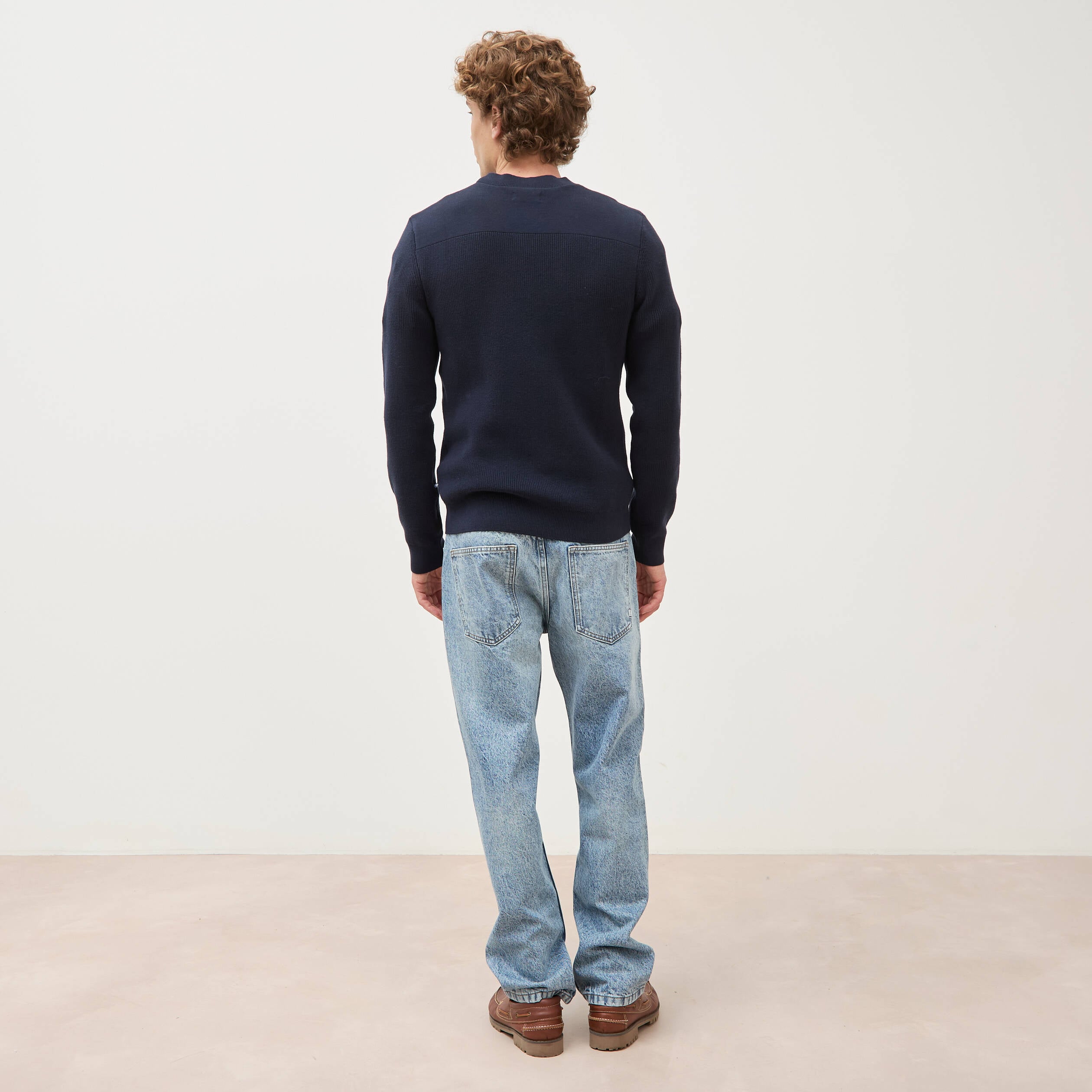 Pull col v manches longues bleu marine homme