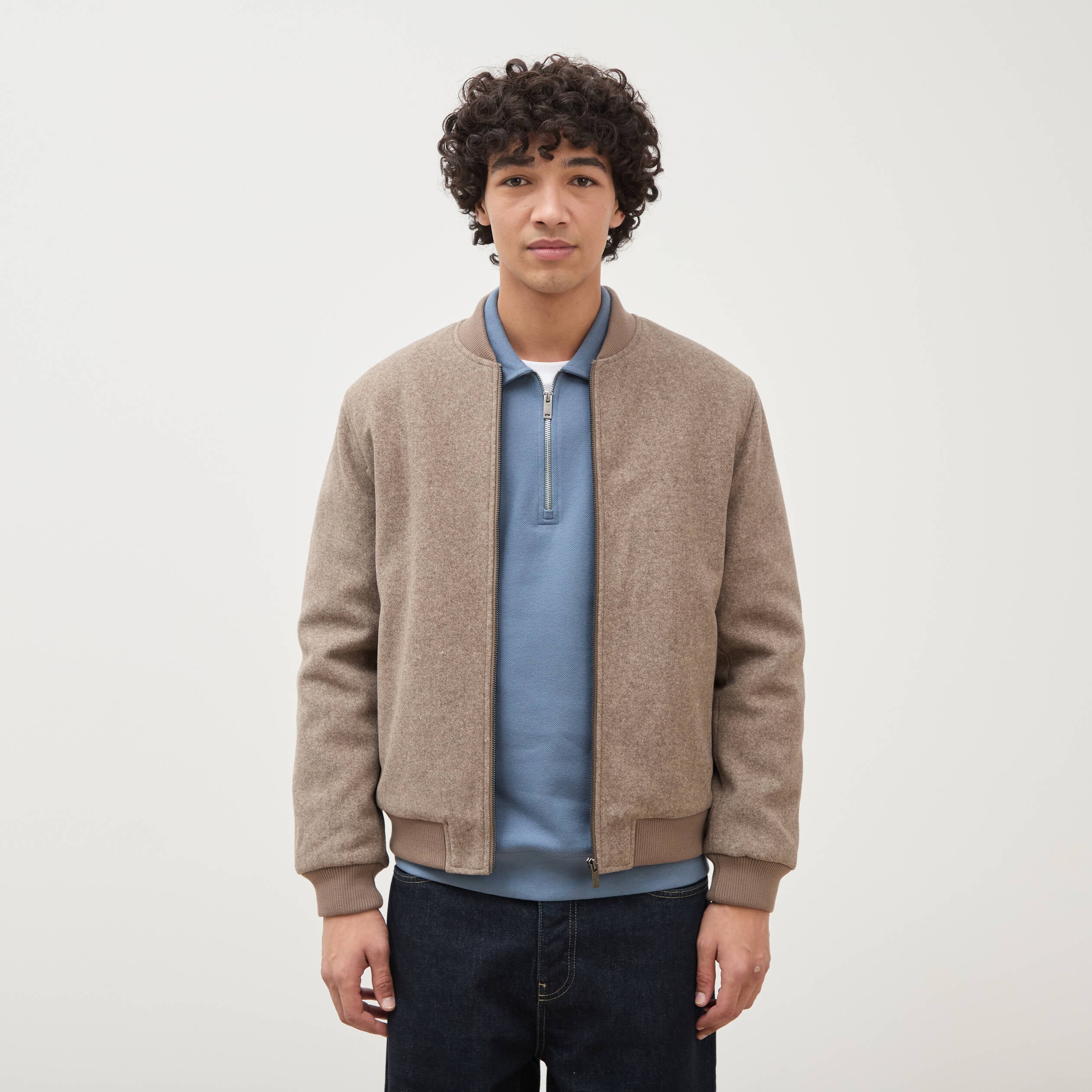 Blouson doubl&eacute; manches longues taupe homme