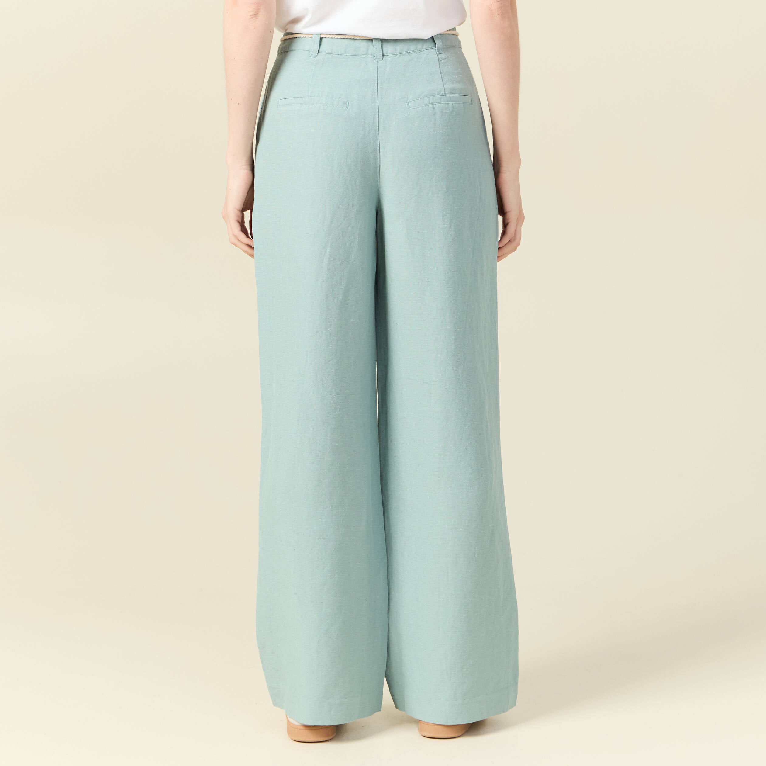 Pantalon loose taille haute vert pastel femme