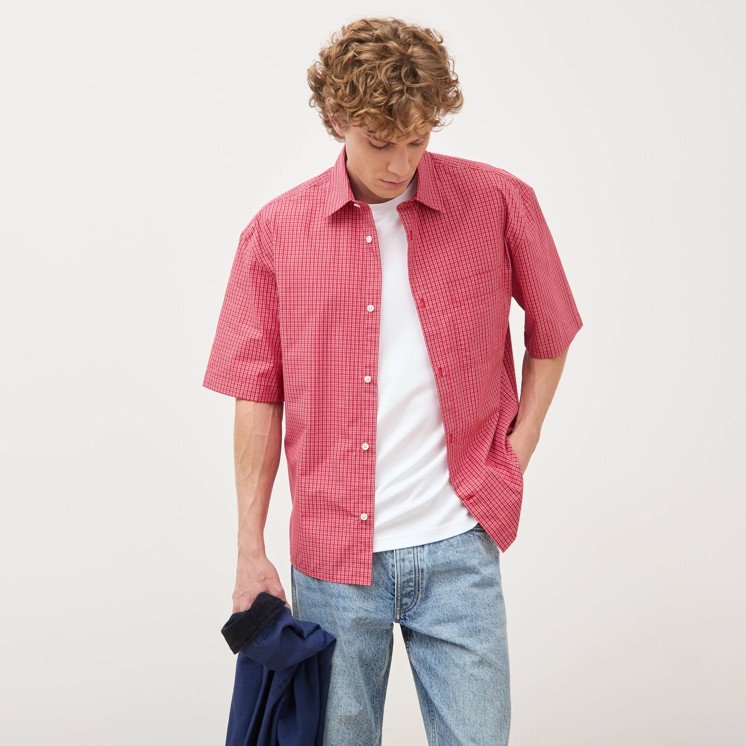 Chemise boyfriend en coton rouge homme
