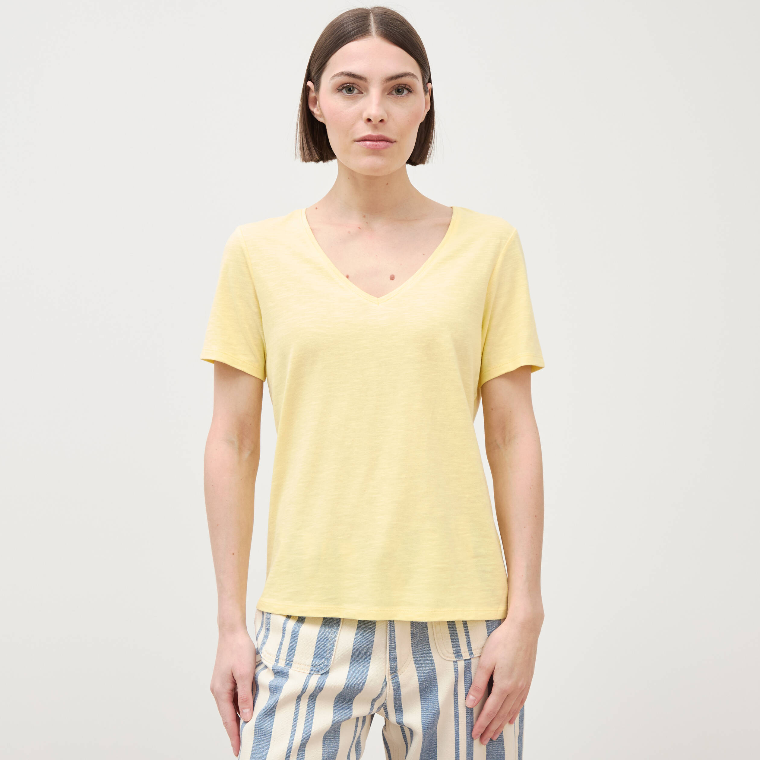 T-shirt manches courtes jaune pastel femme