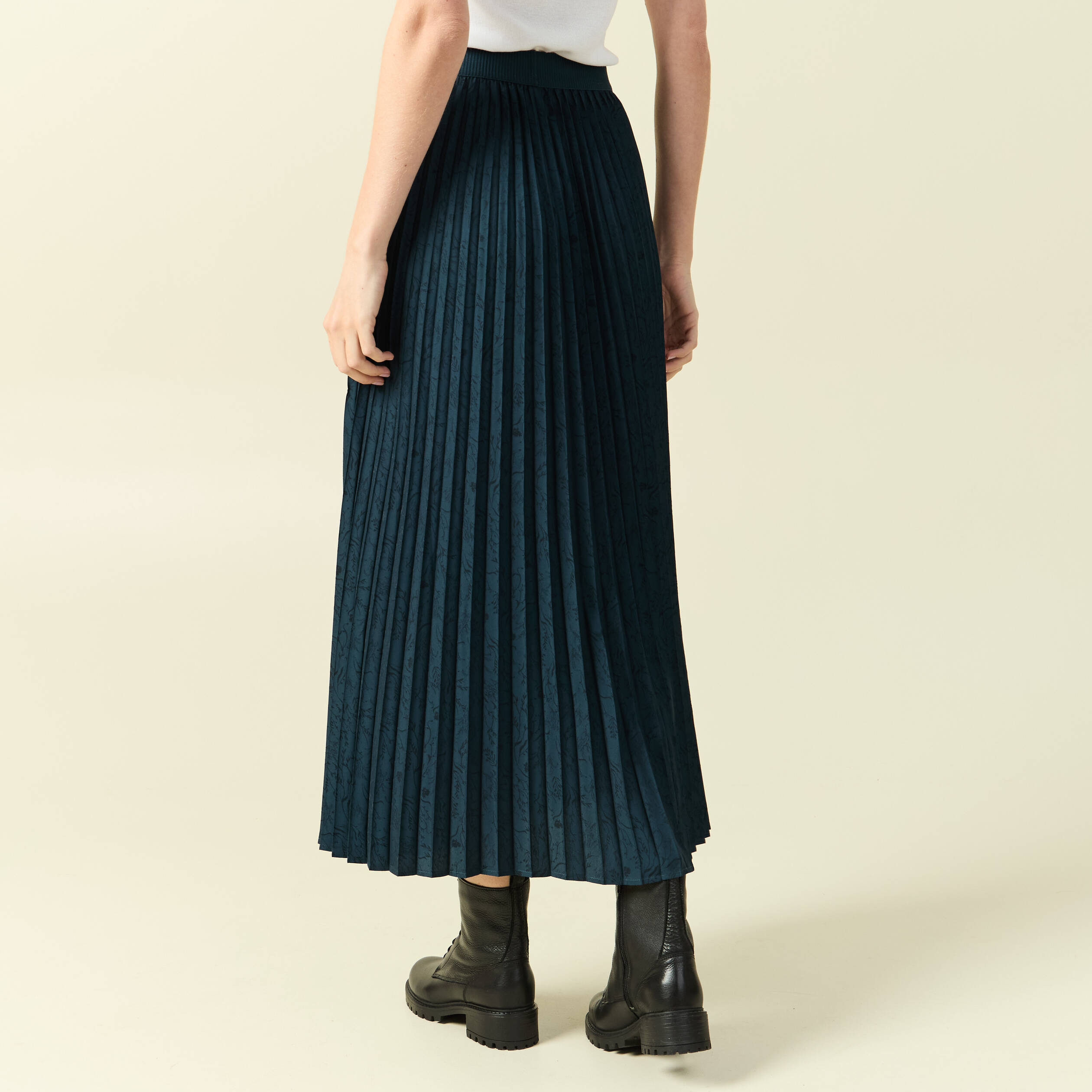 Jupe satin&eacute;e bleu canard femme