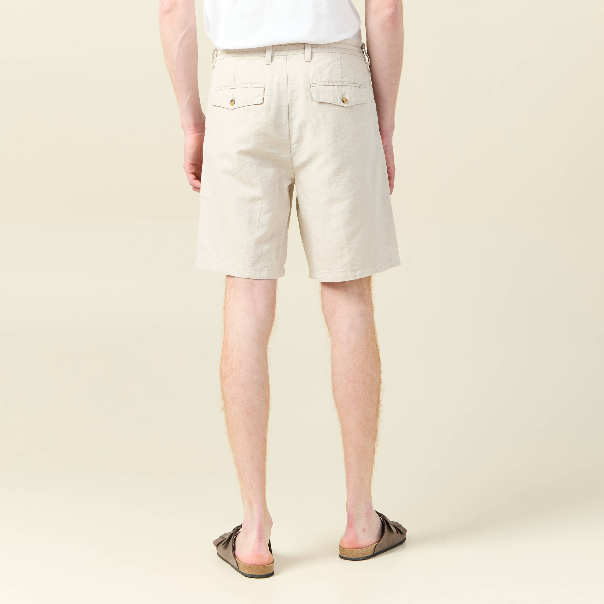 bermuda droite a coulisse beige homme Bermuda droite à coulisse beige homme