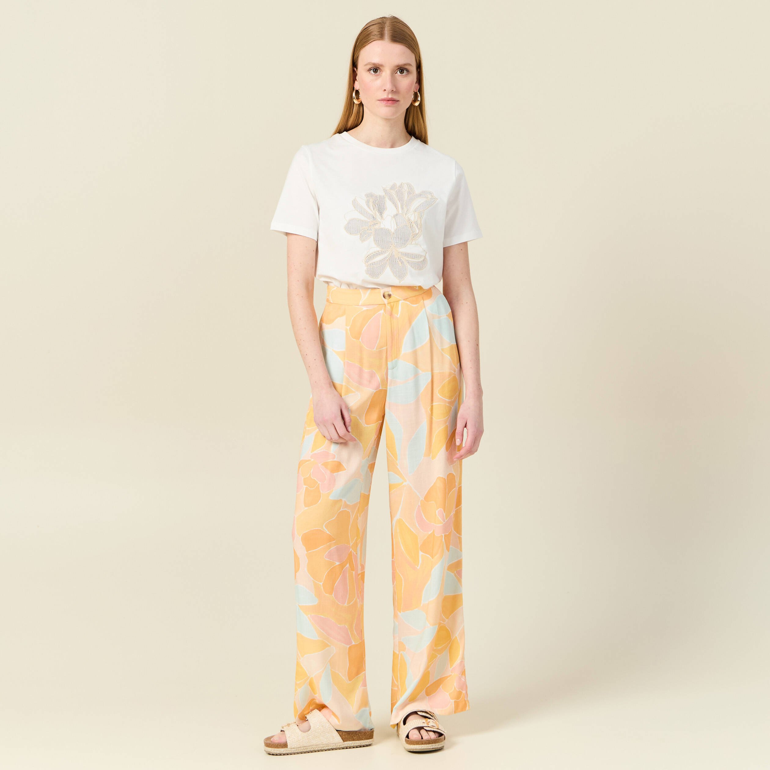 pantalon large fluide orange clair femme Pantalon large fluide orange clair femme