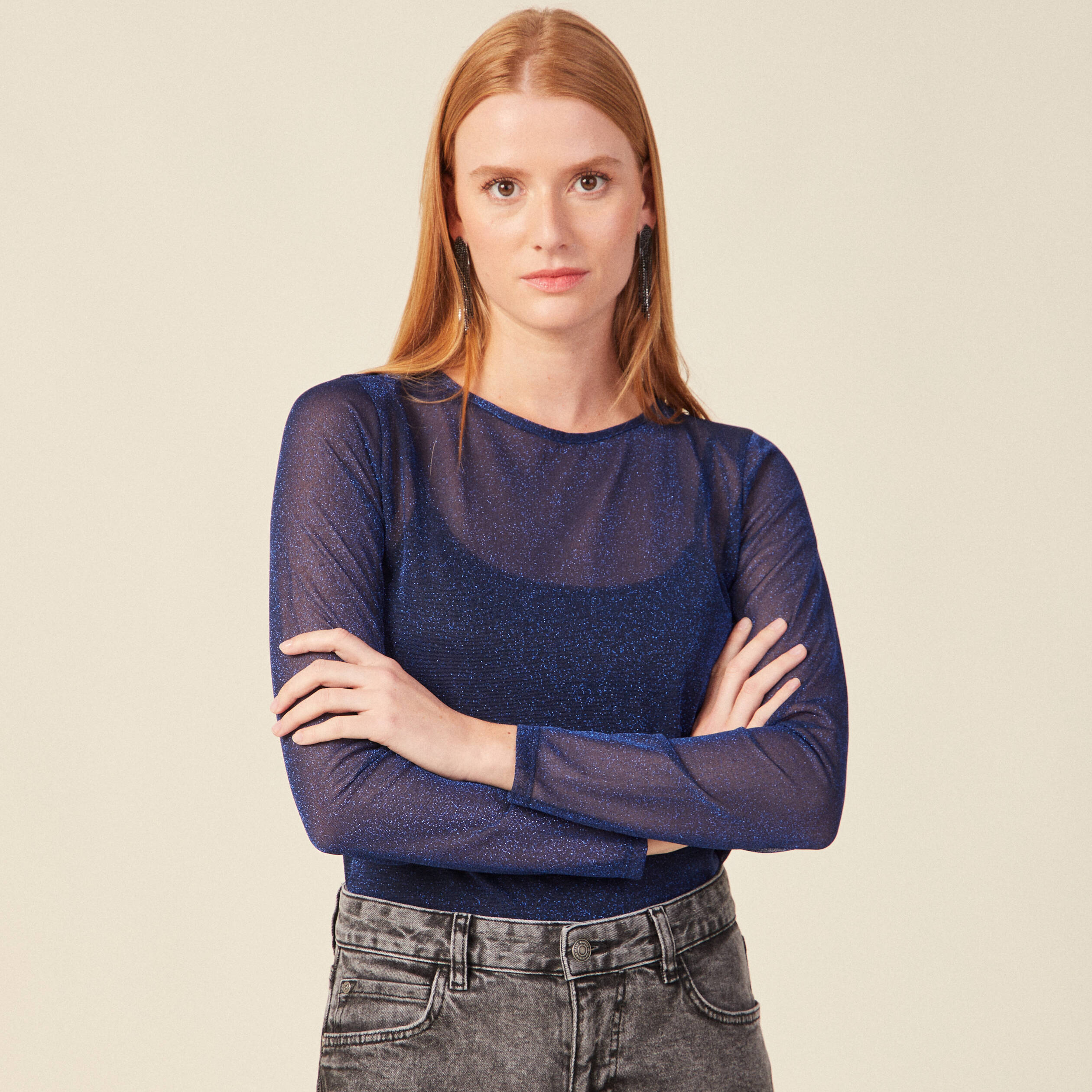 T-shirt manches longues bleu canard femme