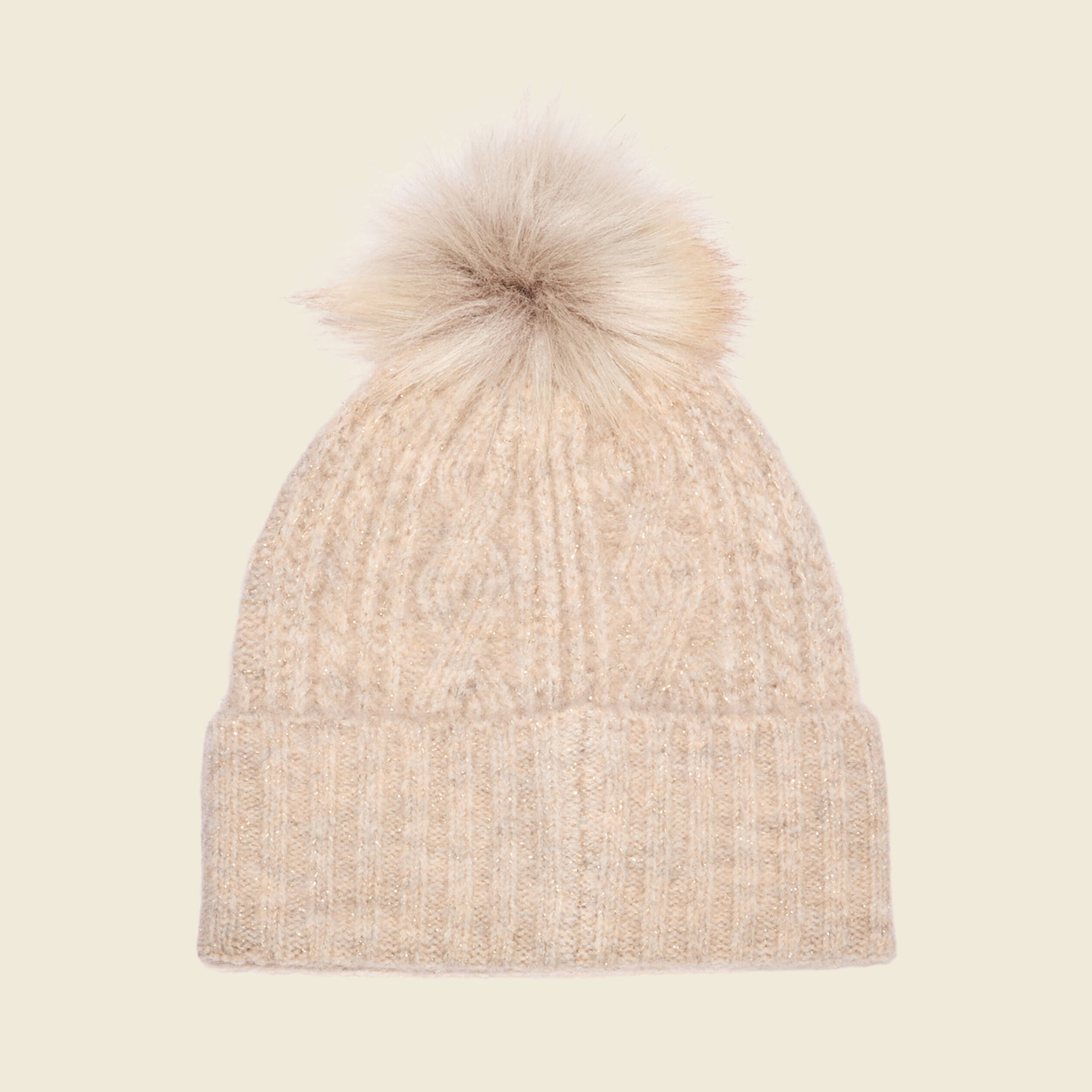 Bonnet avec pompon marron clair femme