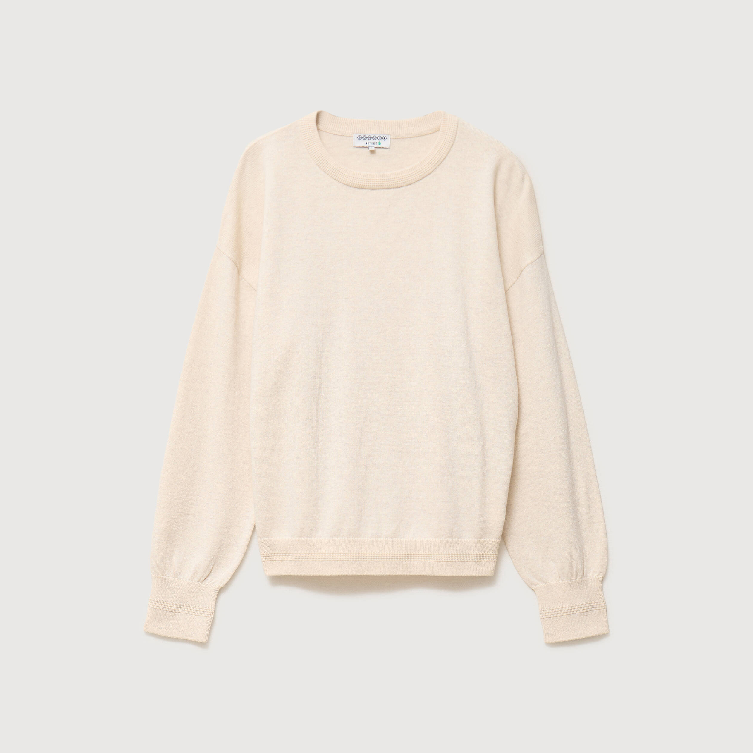 Pull droit col rond manches longues creme femme