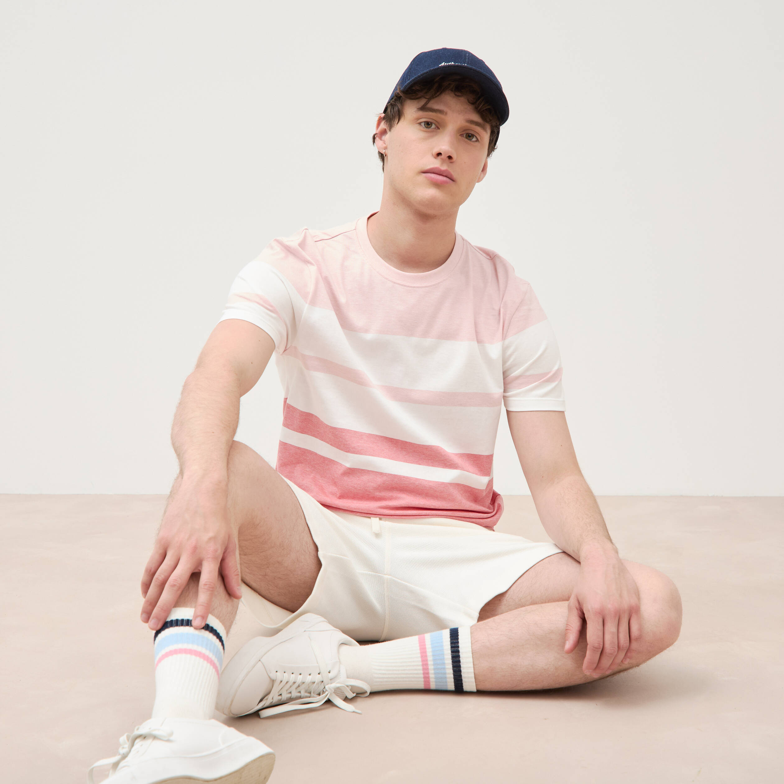 T-shirt manches courtes rose poudr&eacute;e homme