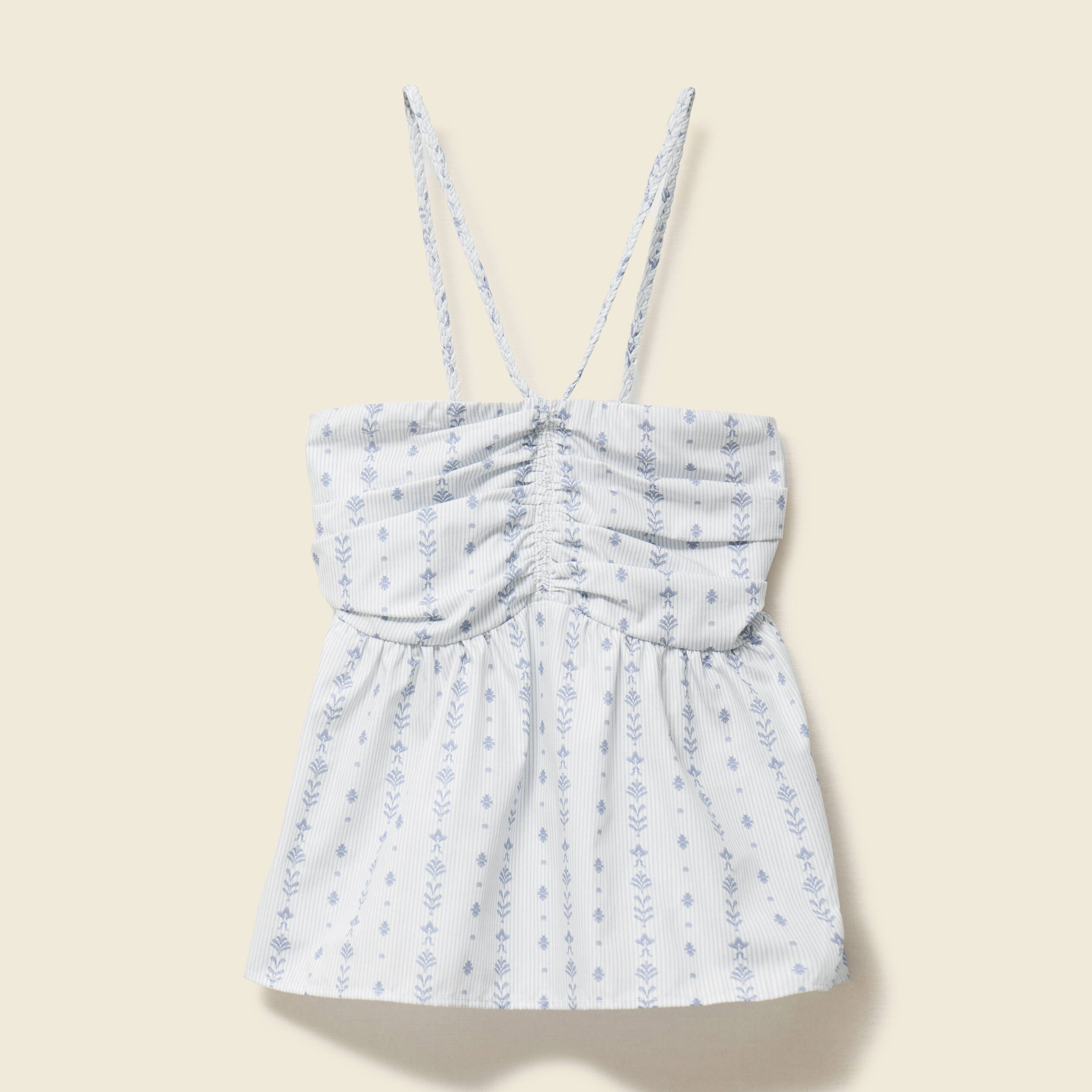 top col droit a bretelles en coton bleu clair femme Top col droit à bretelles en coton bleu clair femme
