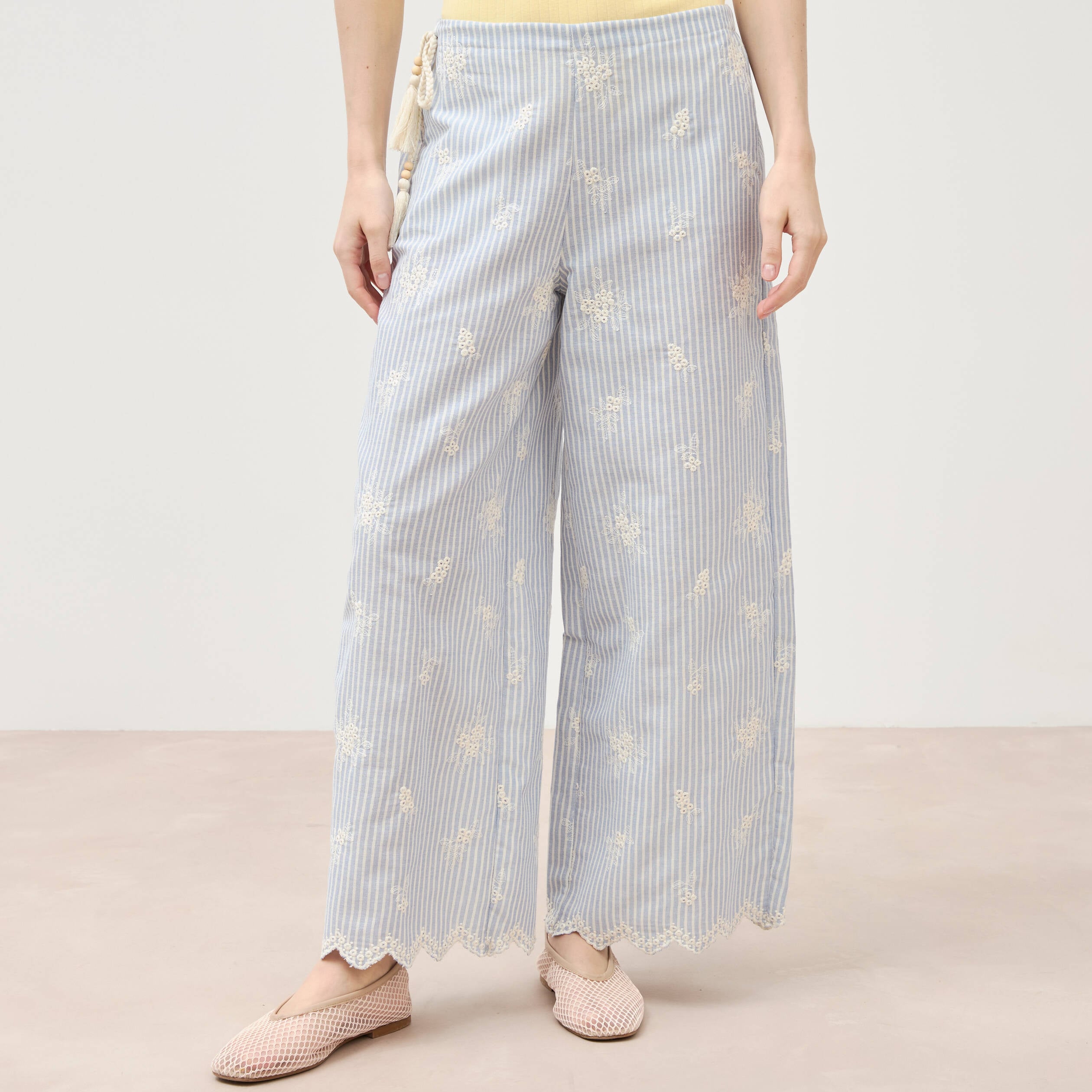 Pantalon loose taille standard bleu clair femme