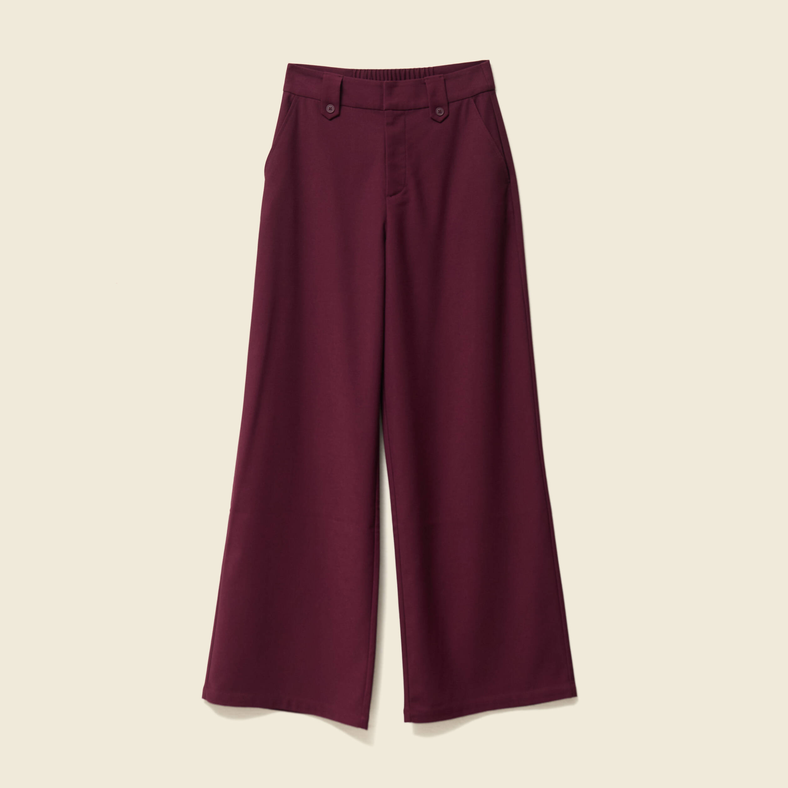 Pantalon large taille haute prune femme