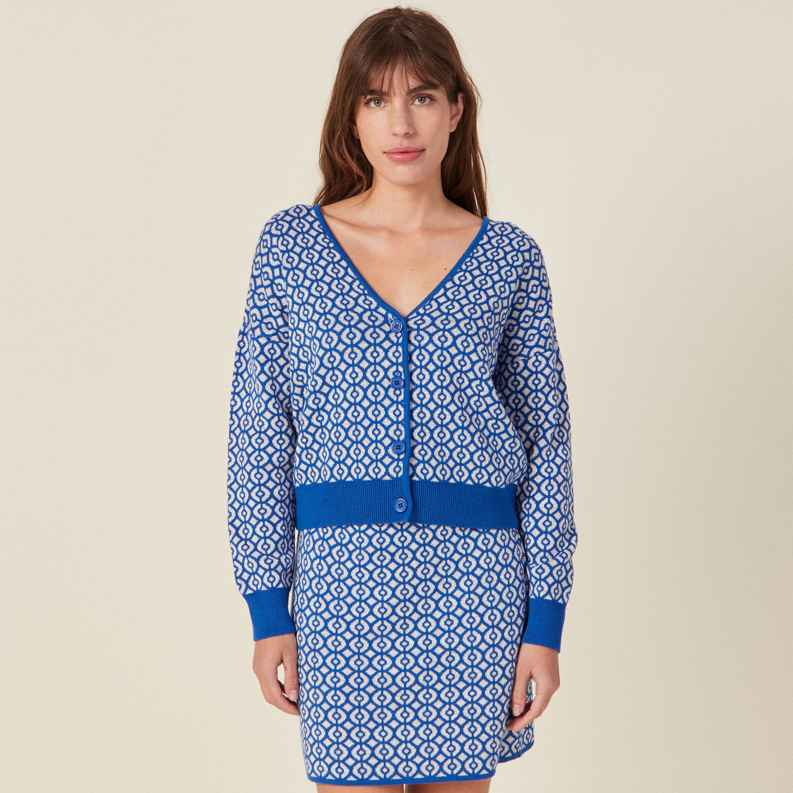 Gilet manches longues boutonné bleu femme