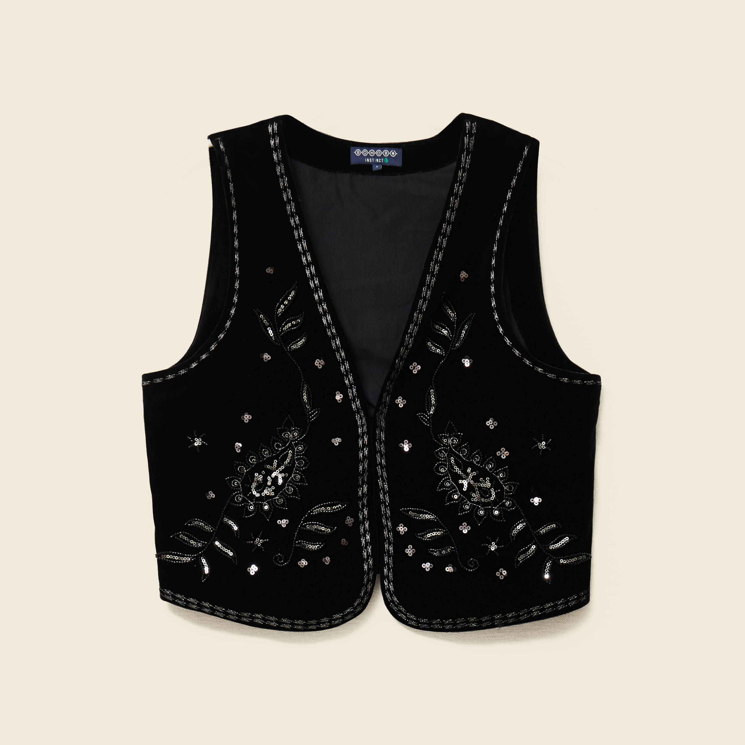 Veston court droit en velours noir femme