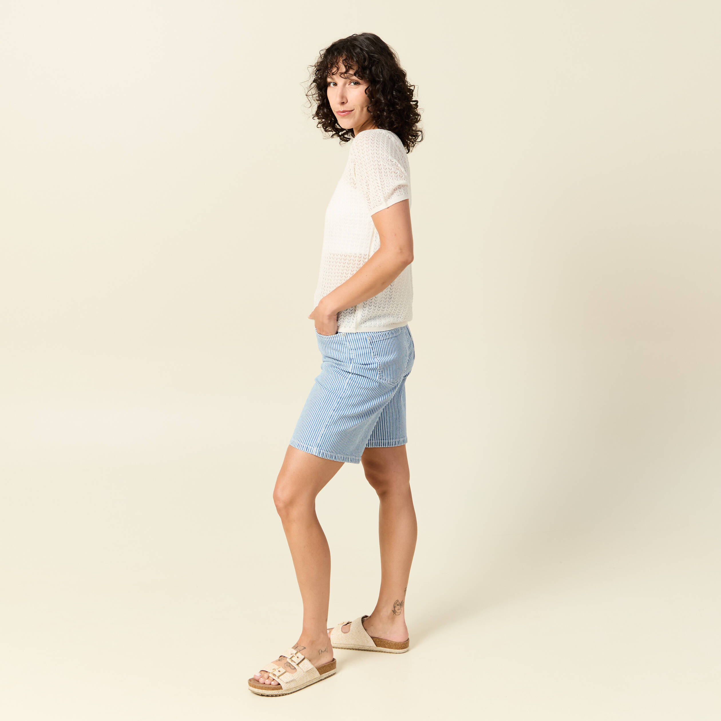 pull manches courtes ajoure creme femme Pull manches courtes ajouré creme femme