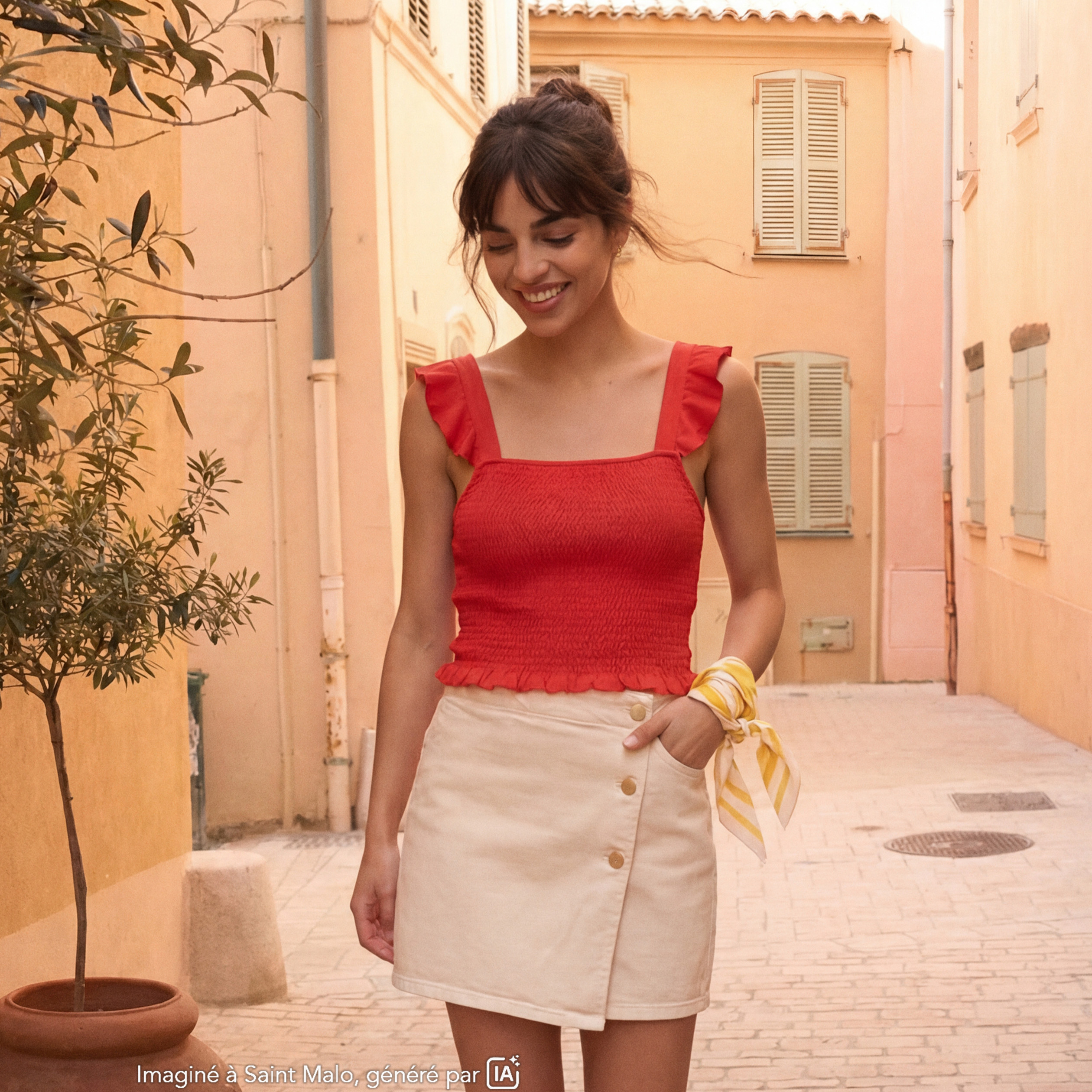 D&eacute;bardeur cintr&eacute; cropped d&eacute;collet&eacute; orange fonc&eacute; femme