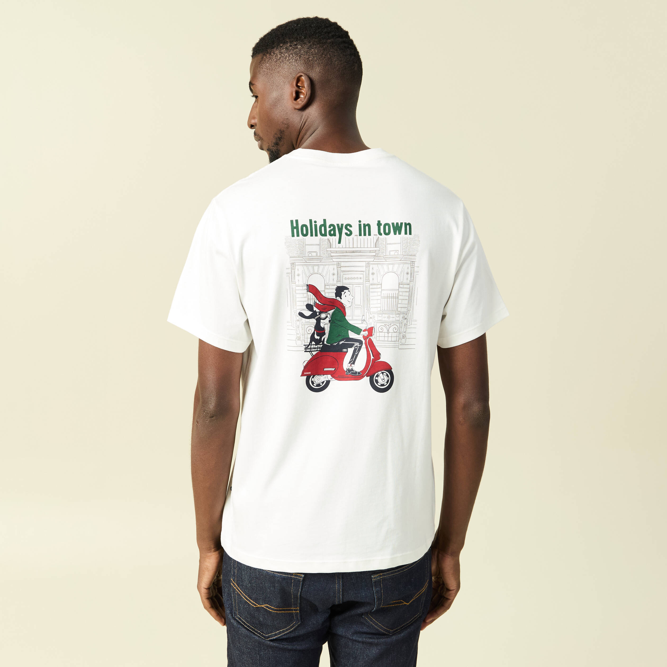 T-shirt manches courtes en coton no&euml;l ecru homme