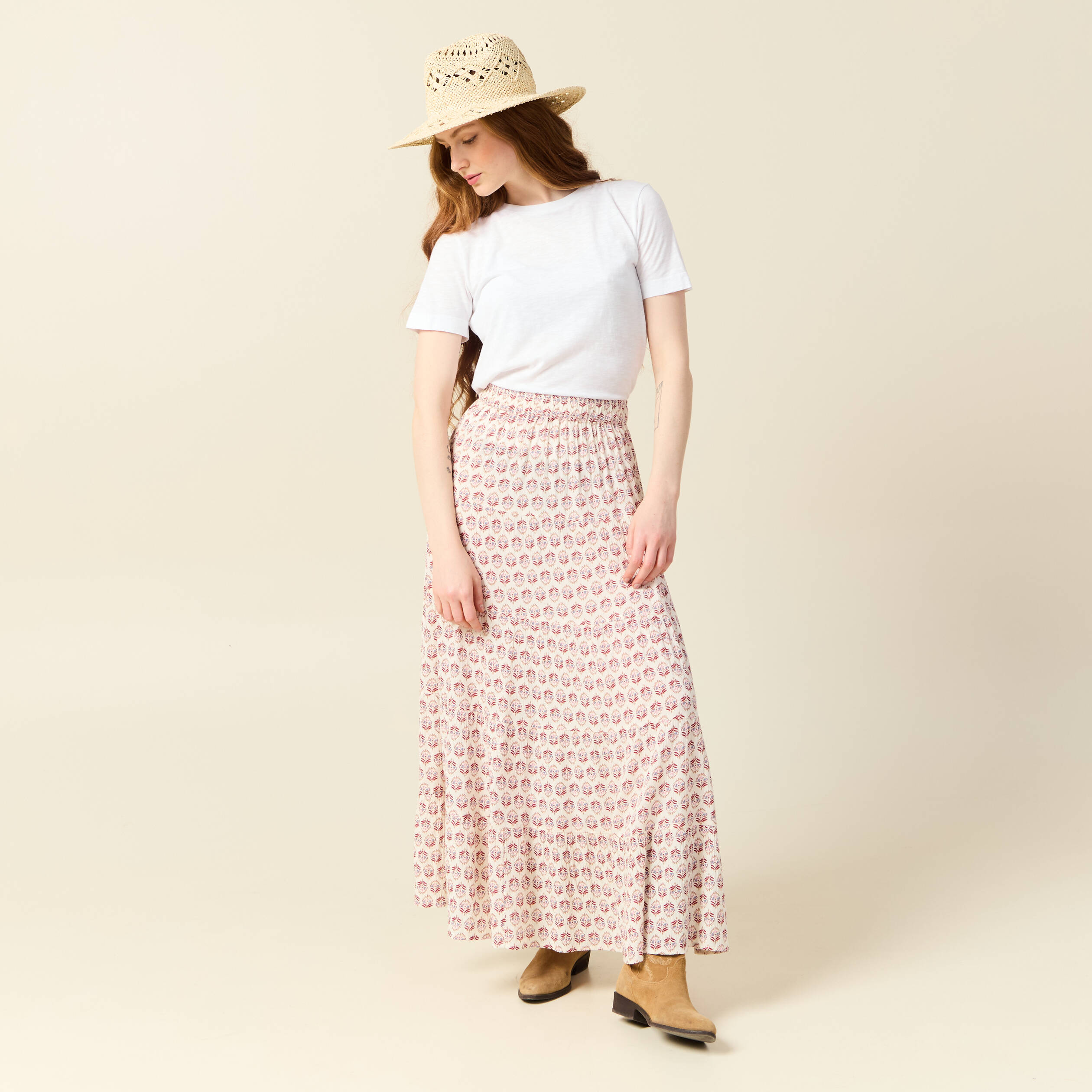 jupe longue droite fluide ivoire femme Jupe longue droite fluide ivoire femme