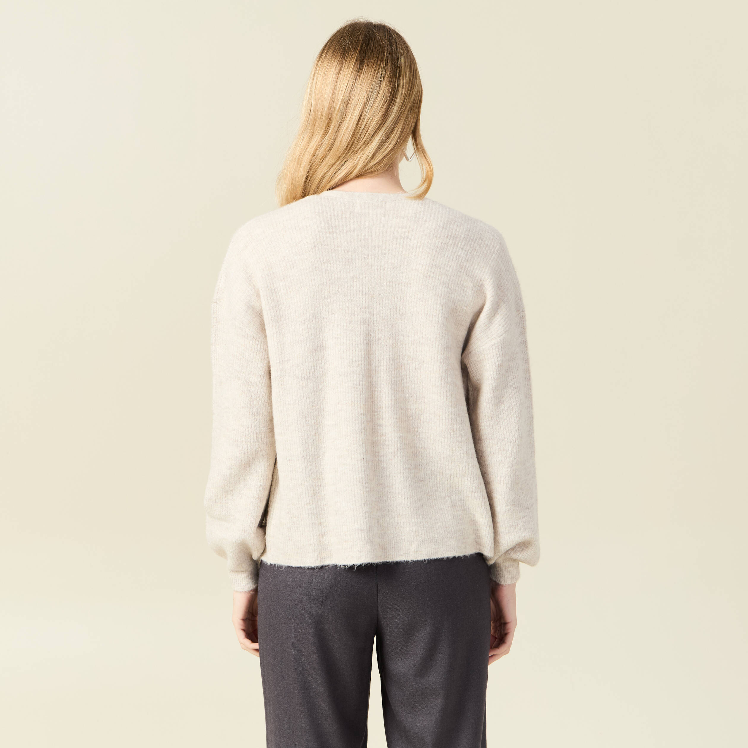 Gilet manches longues creme femme