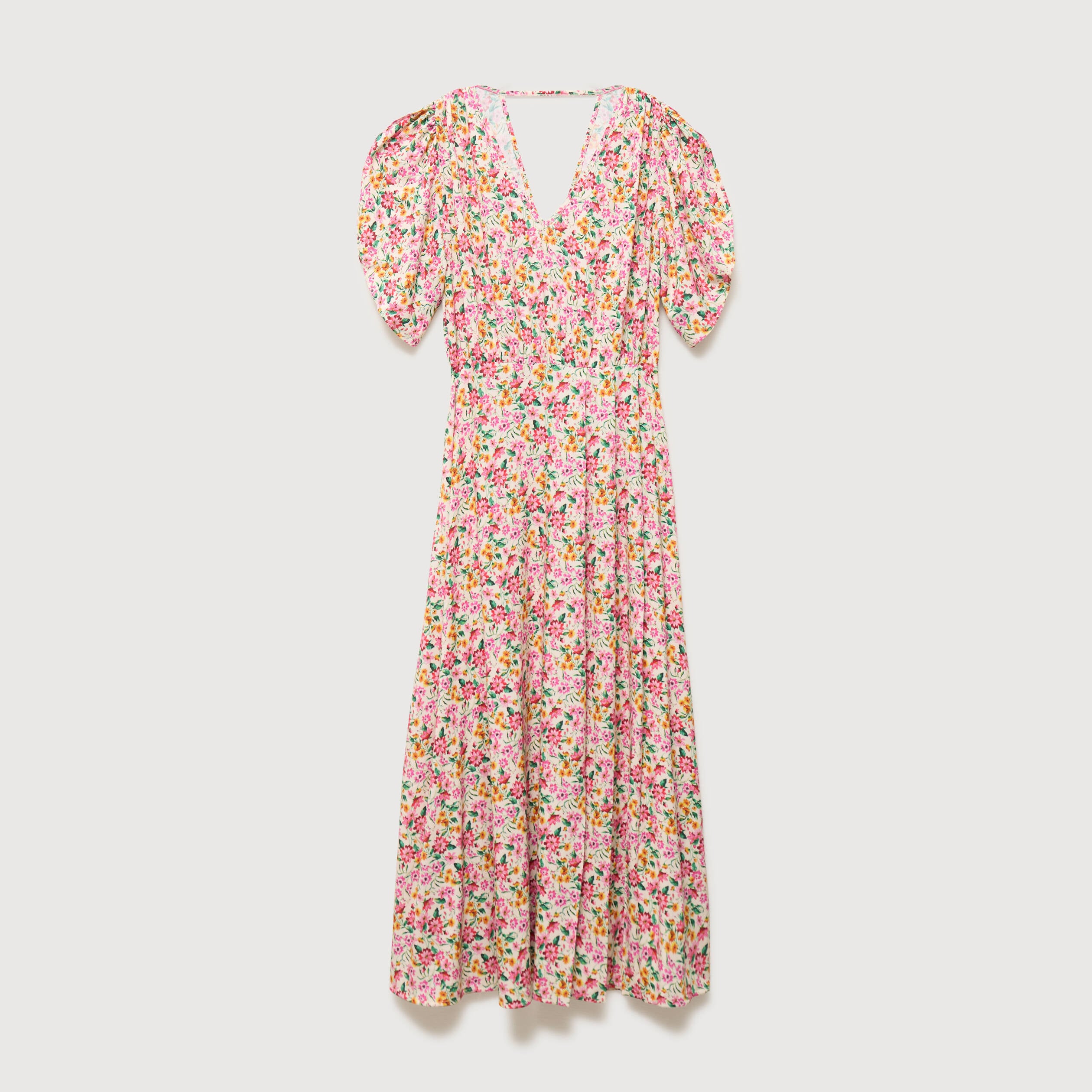 Robe fluide col v manches courtes multicolore femme