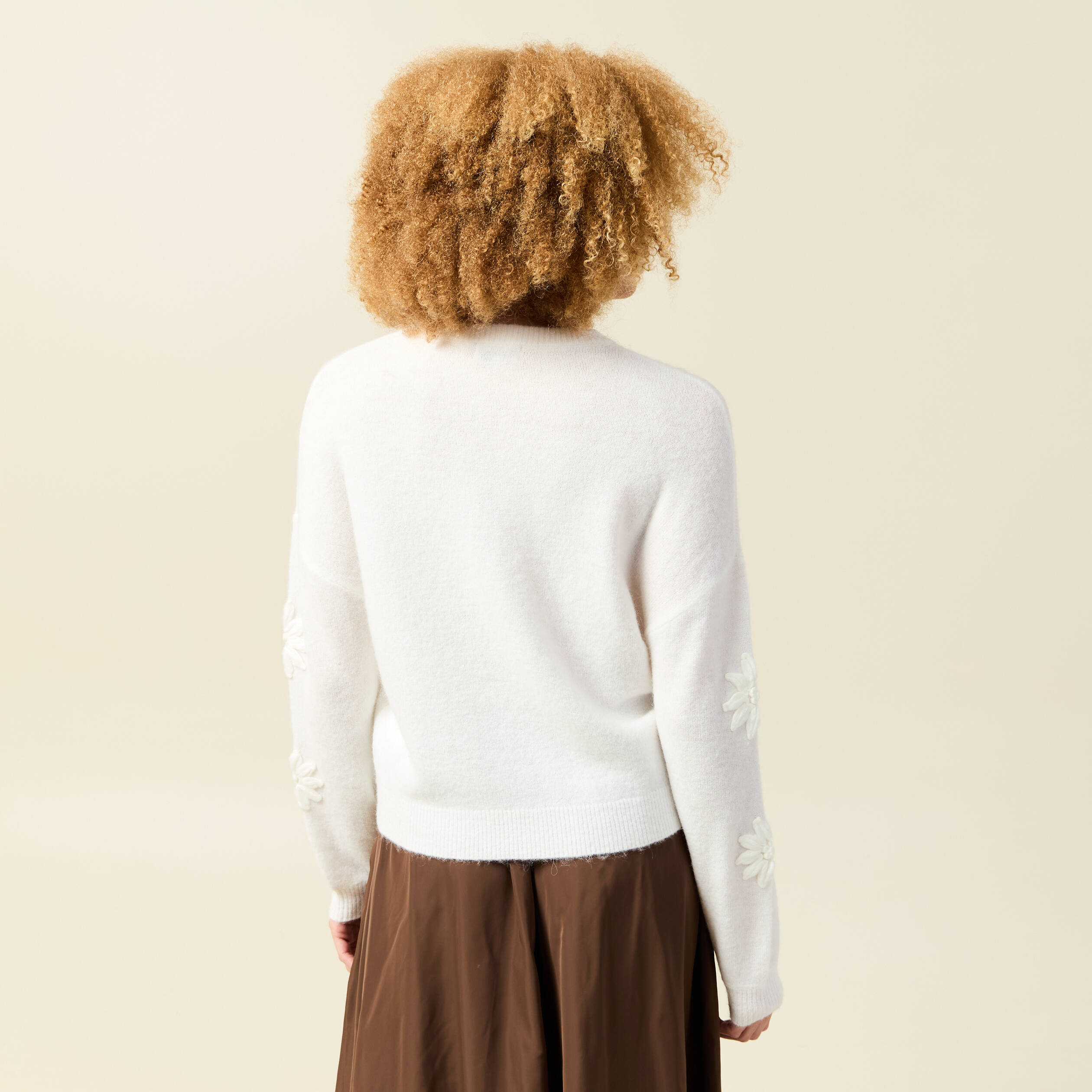 Pull manches longues col rond ecru femme