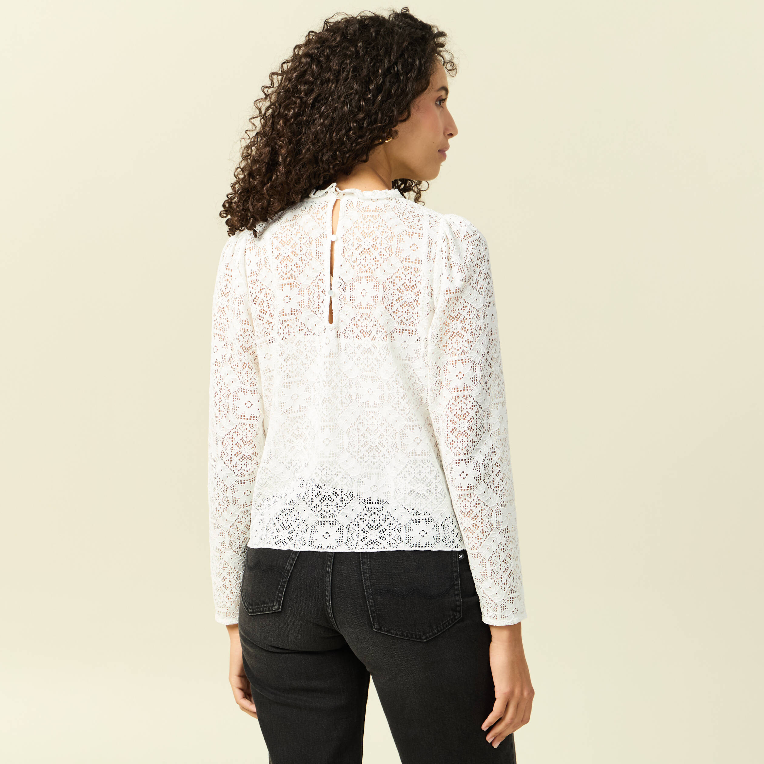 T-shirt droit court manches longues blanc femme