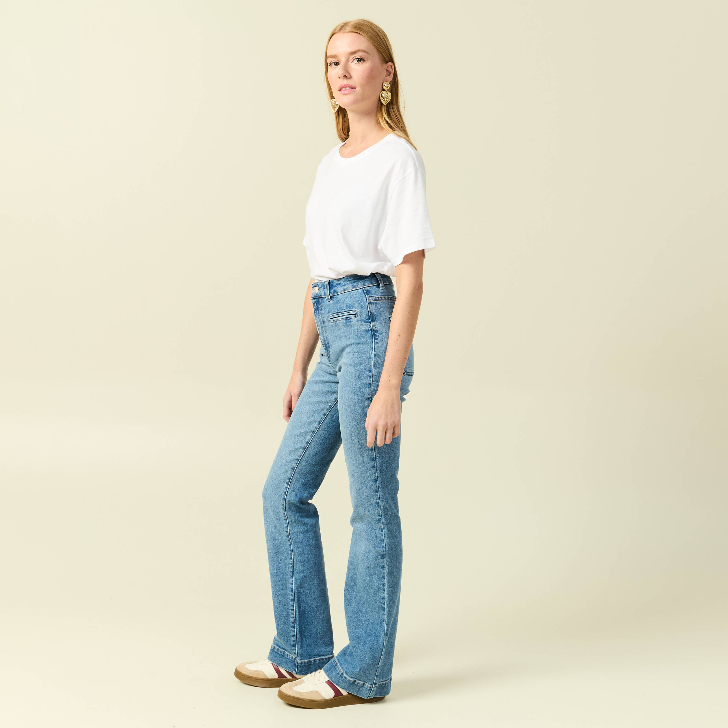 Jeans flare 7/8&egrave;me denim stone femme