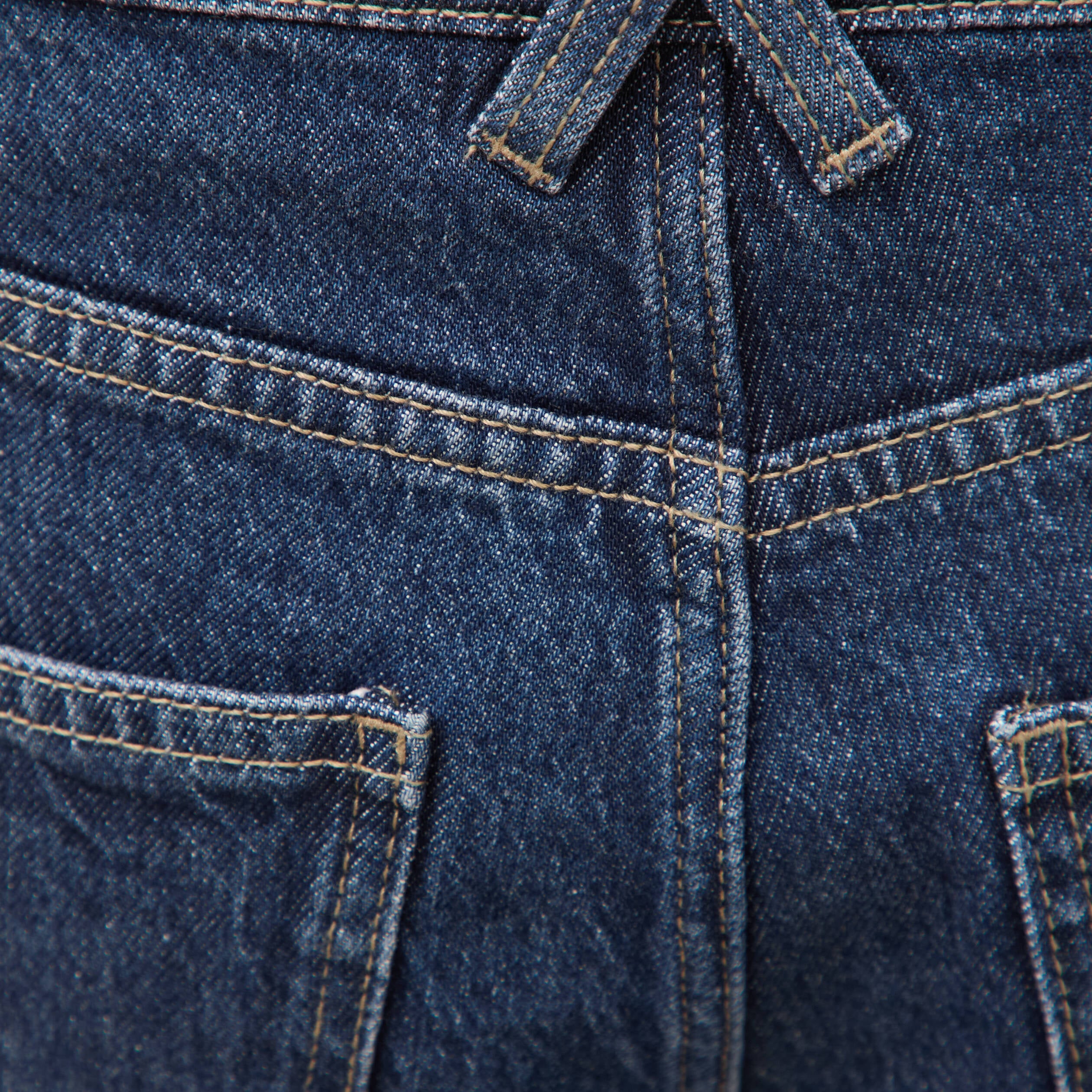 Jeans straight 7/8&egrave;me taille haute denim brut femme