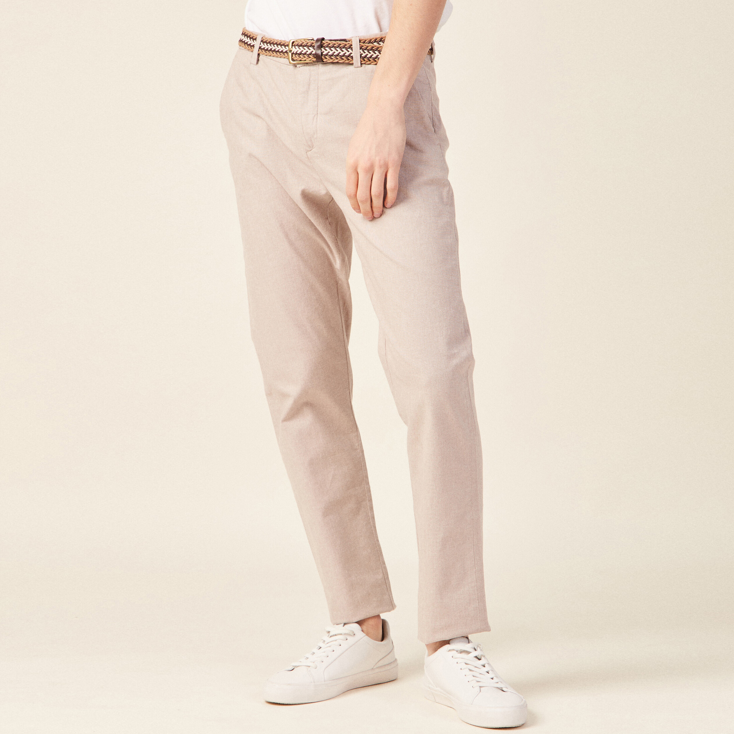 Pantalon chino ceintur beige homme Bonobo