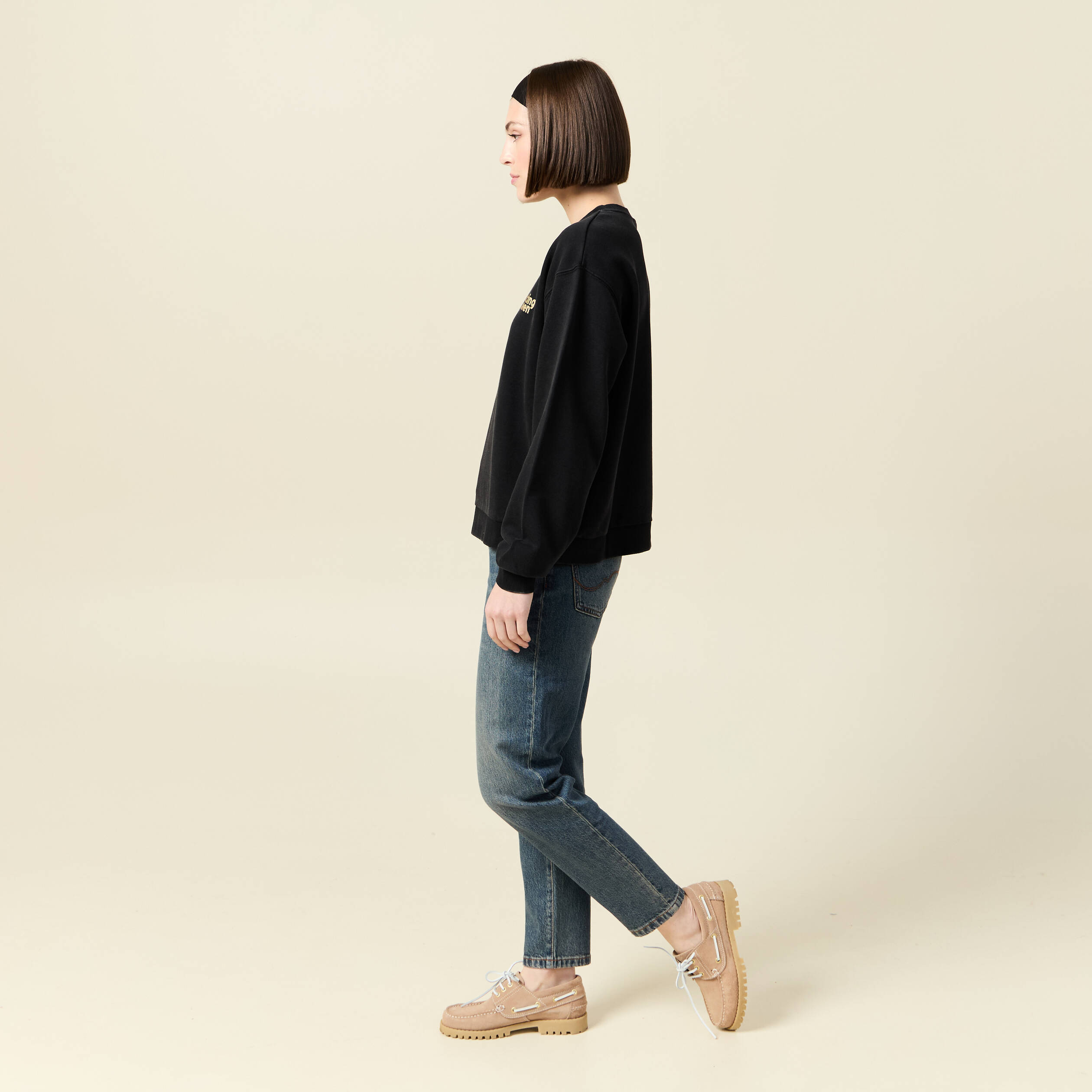 sweat col rond manches longues en coton noir femme Sweat col rond manches longues en coton noir femme