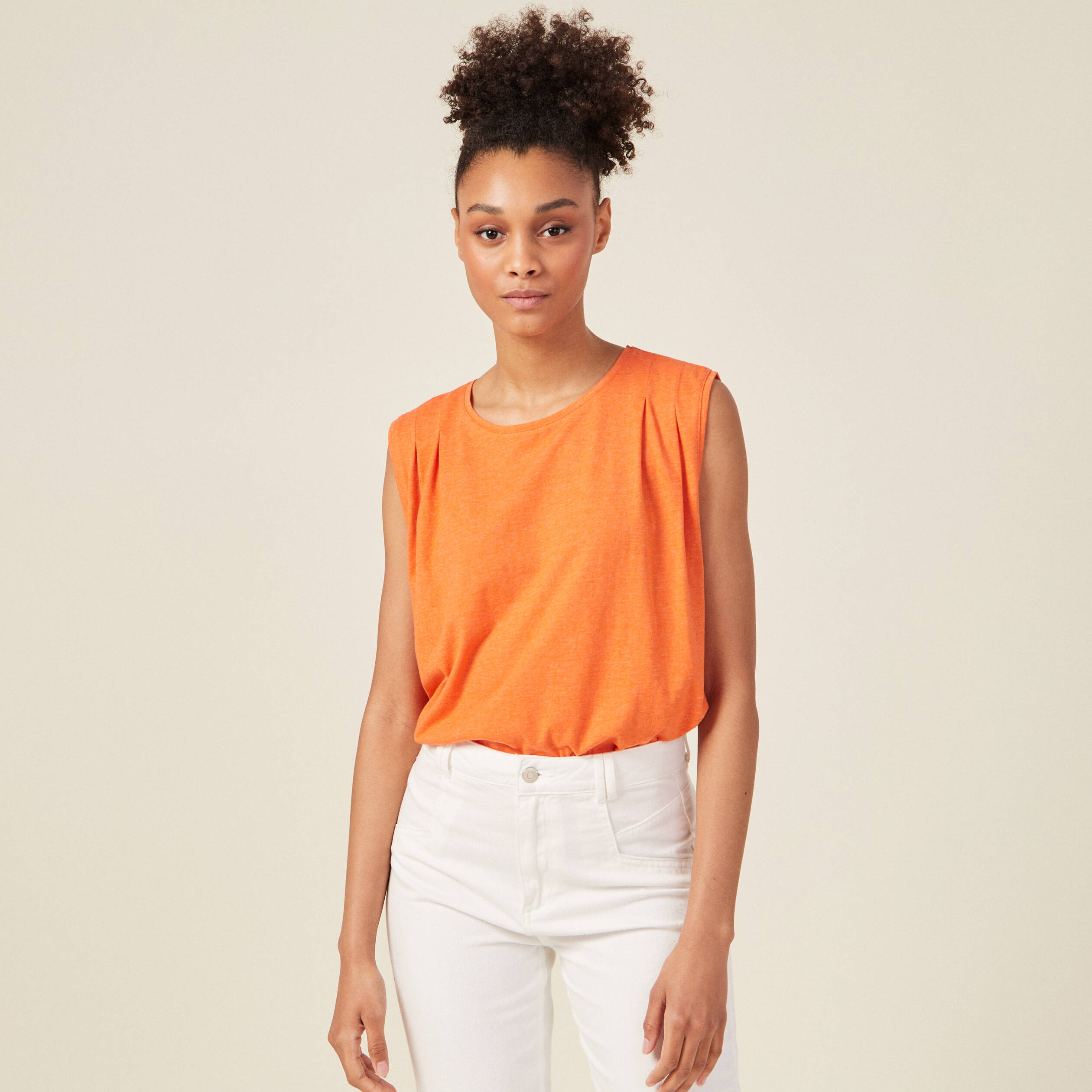 Débardeur bretelles larges orange femme