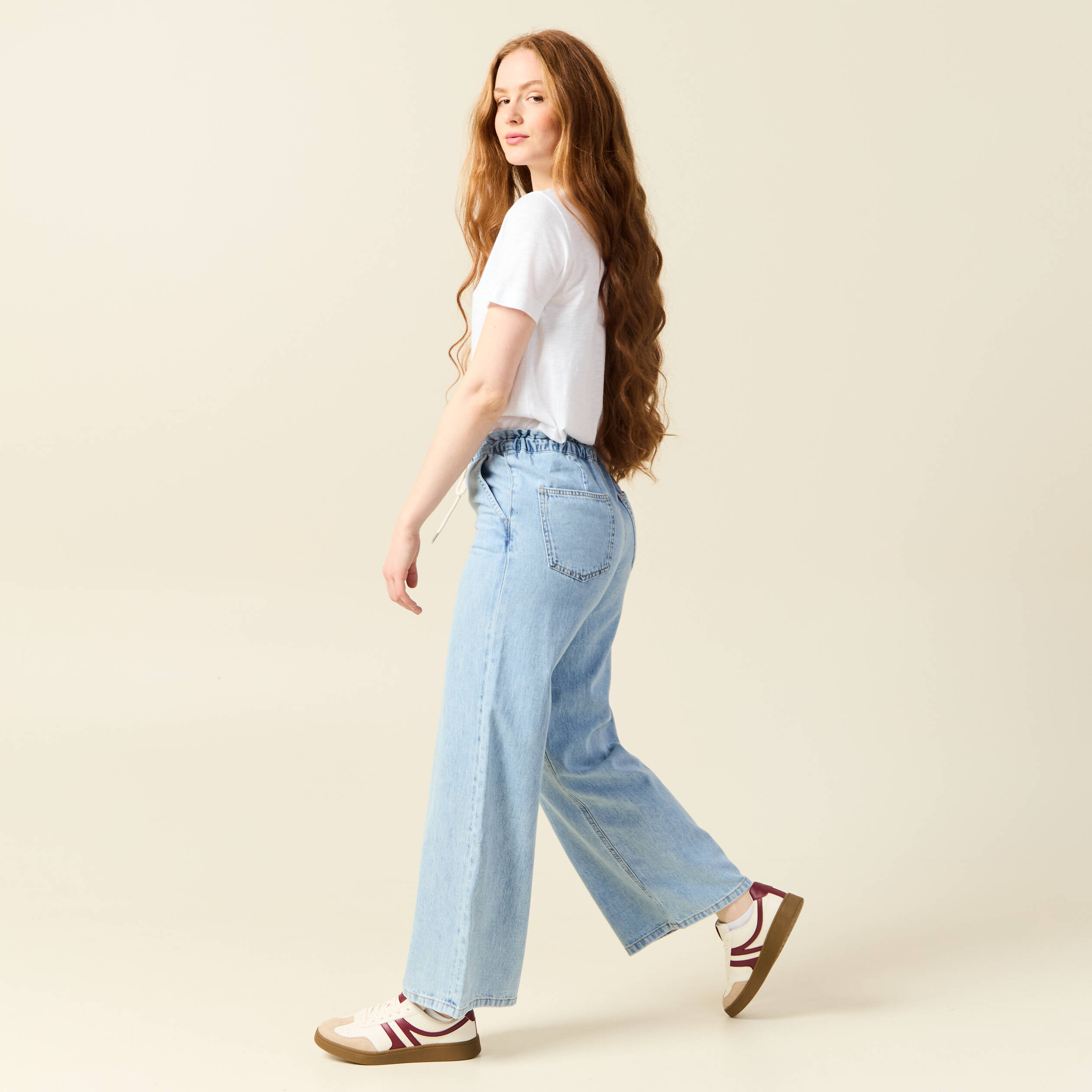 jeans large baggy elastique denim used femme Jeans large baggy élastiqué denim used femme