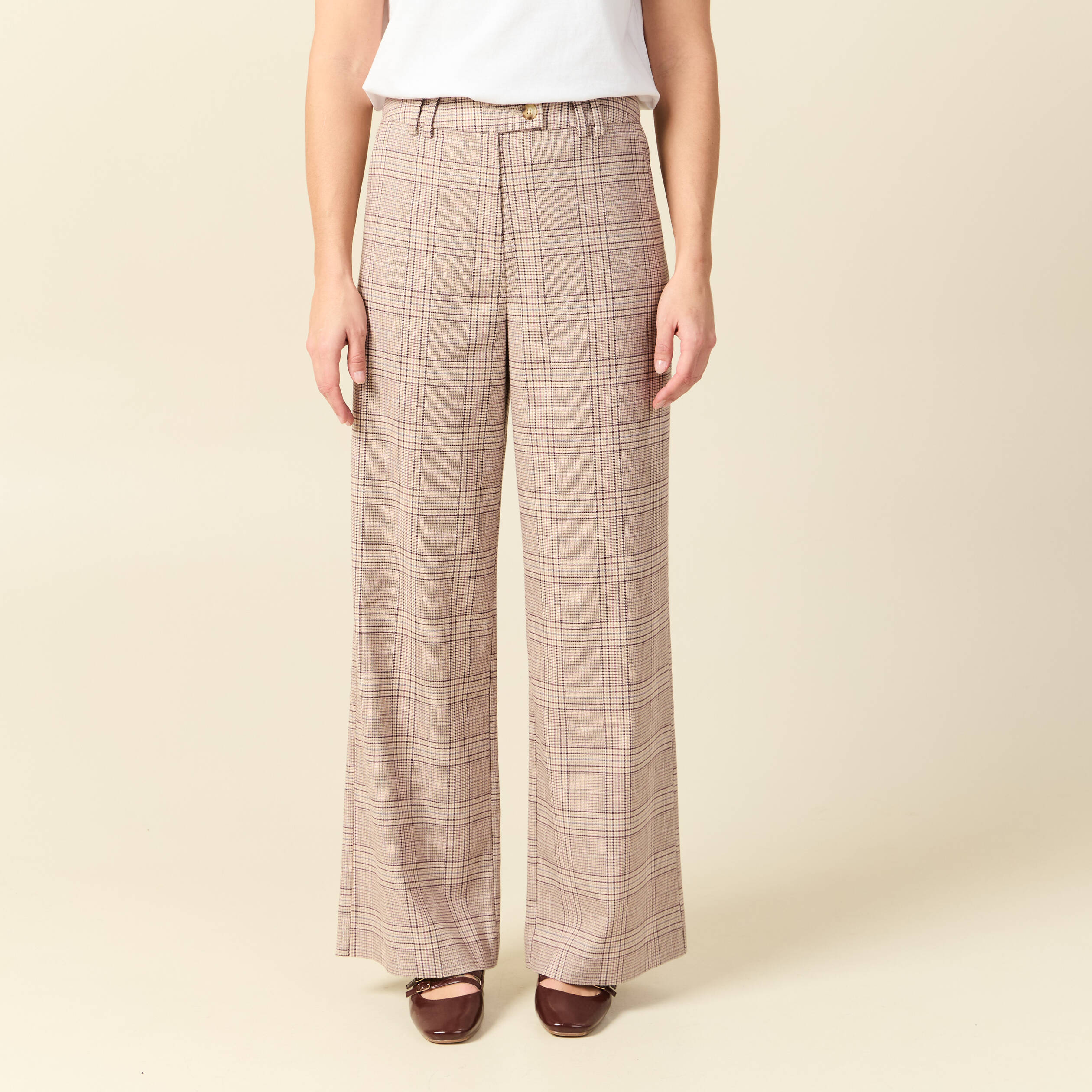 Pantalon loose taille standard fluide beige femme