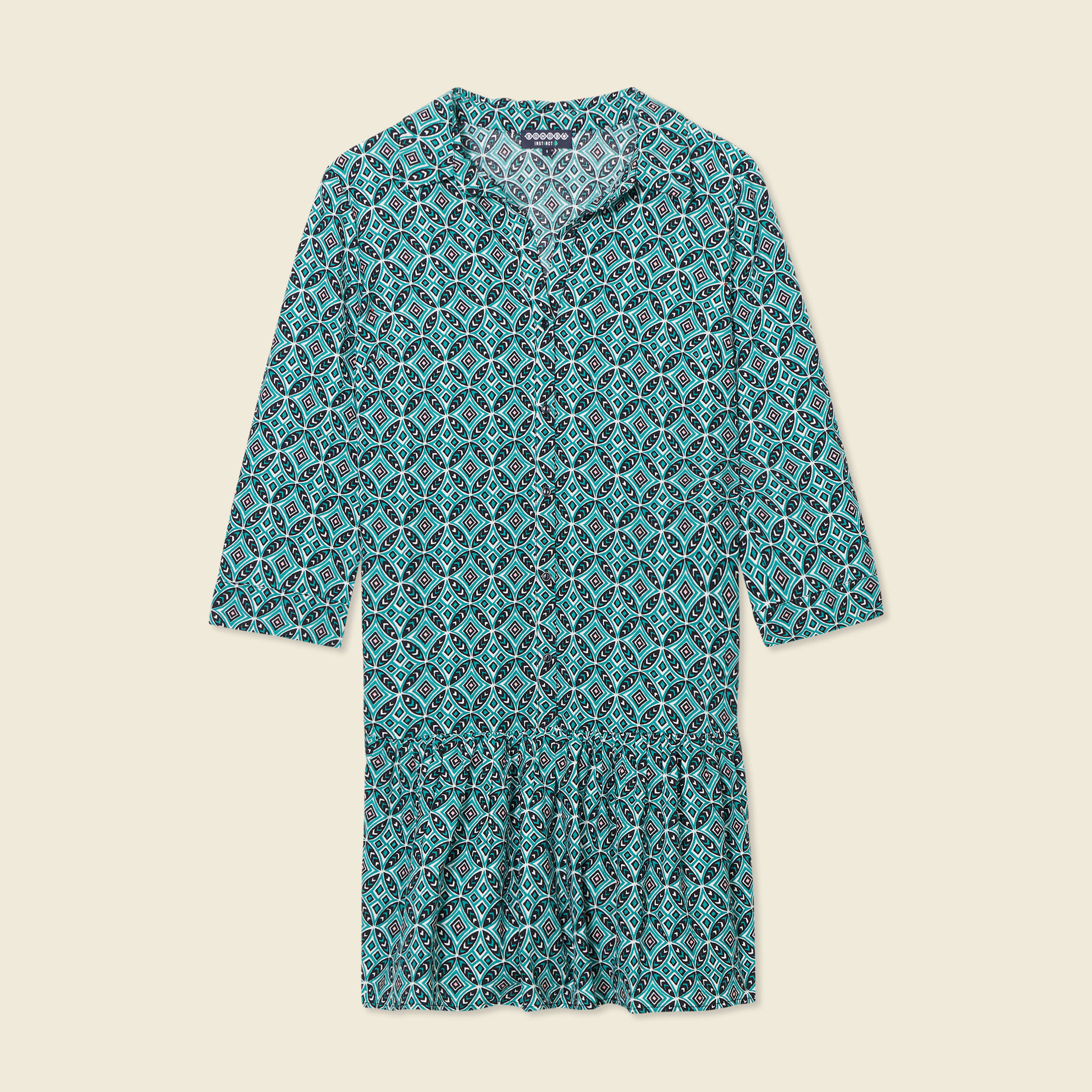 Robe courte &eacute;vas&eacute;e manches longues vert femme