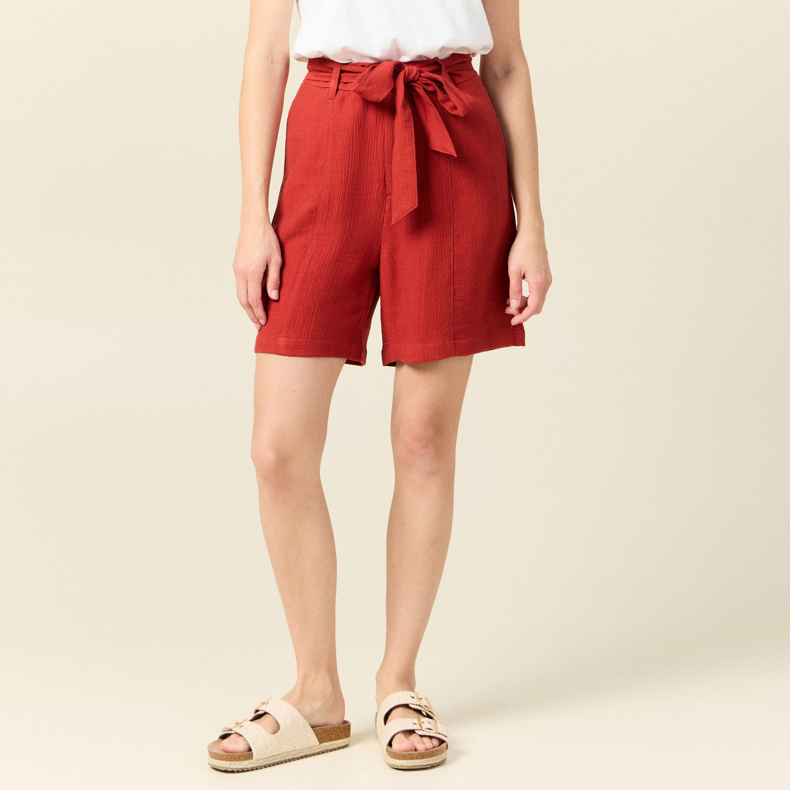 short large taille haute rouge fonce femme Short large taille haute rouge foncé femme