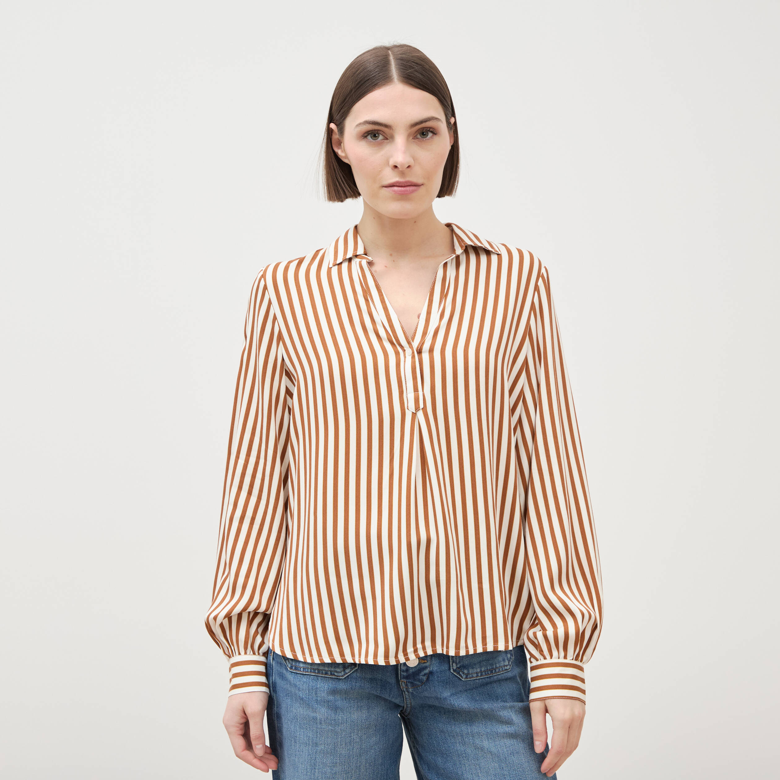 Blouse manches longues marron femme