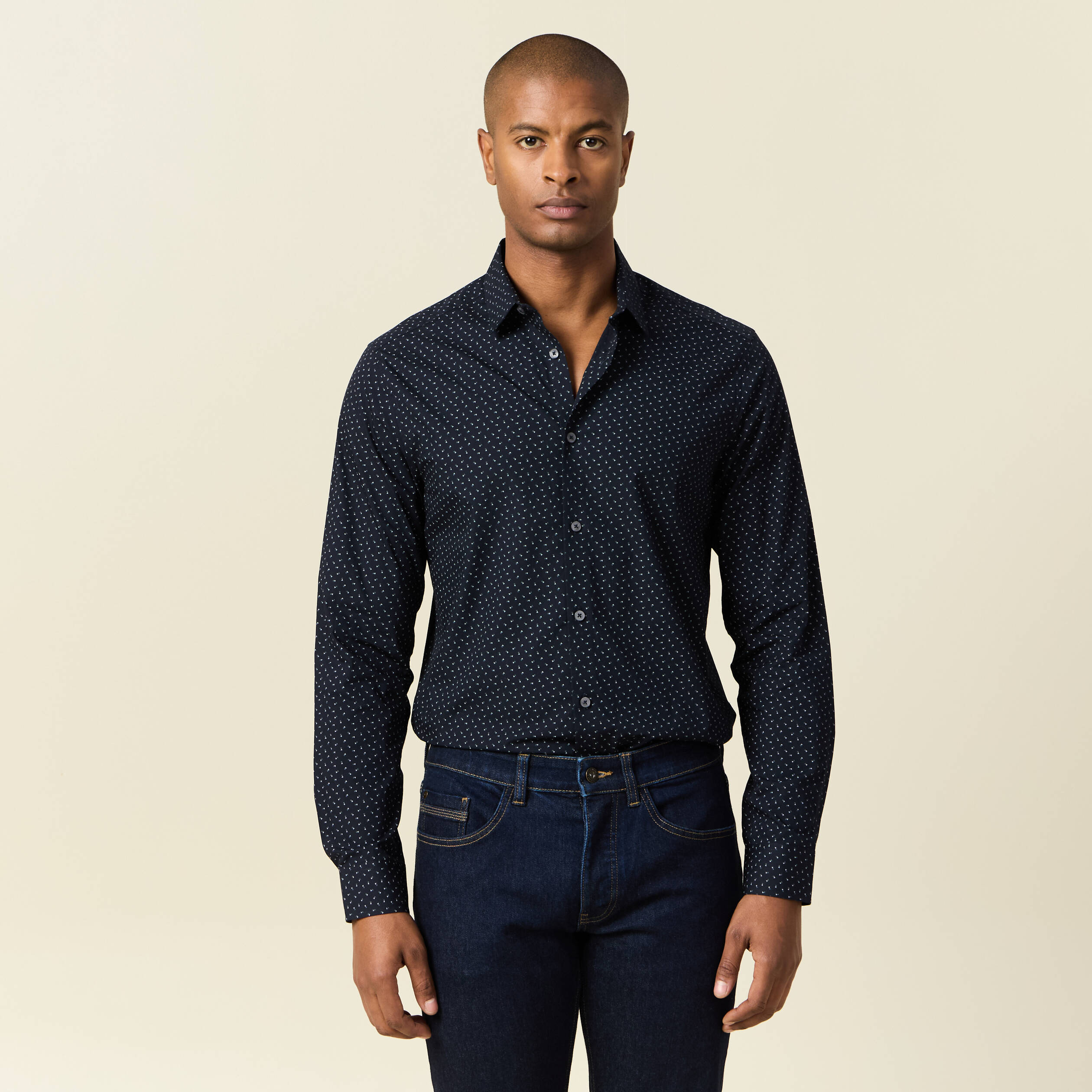 Chemise en coton manches longues bleu marine homme