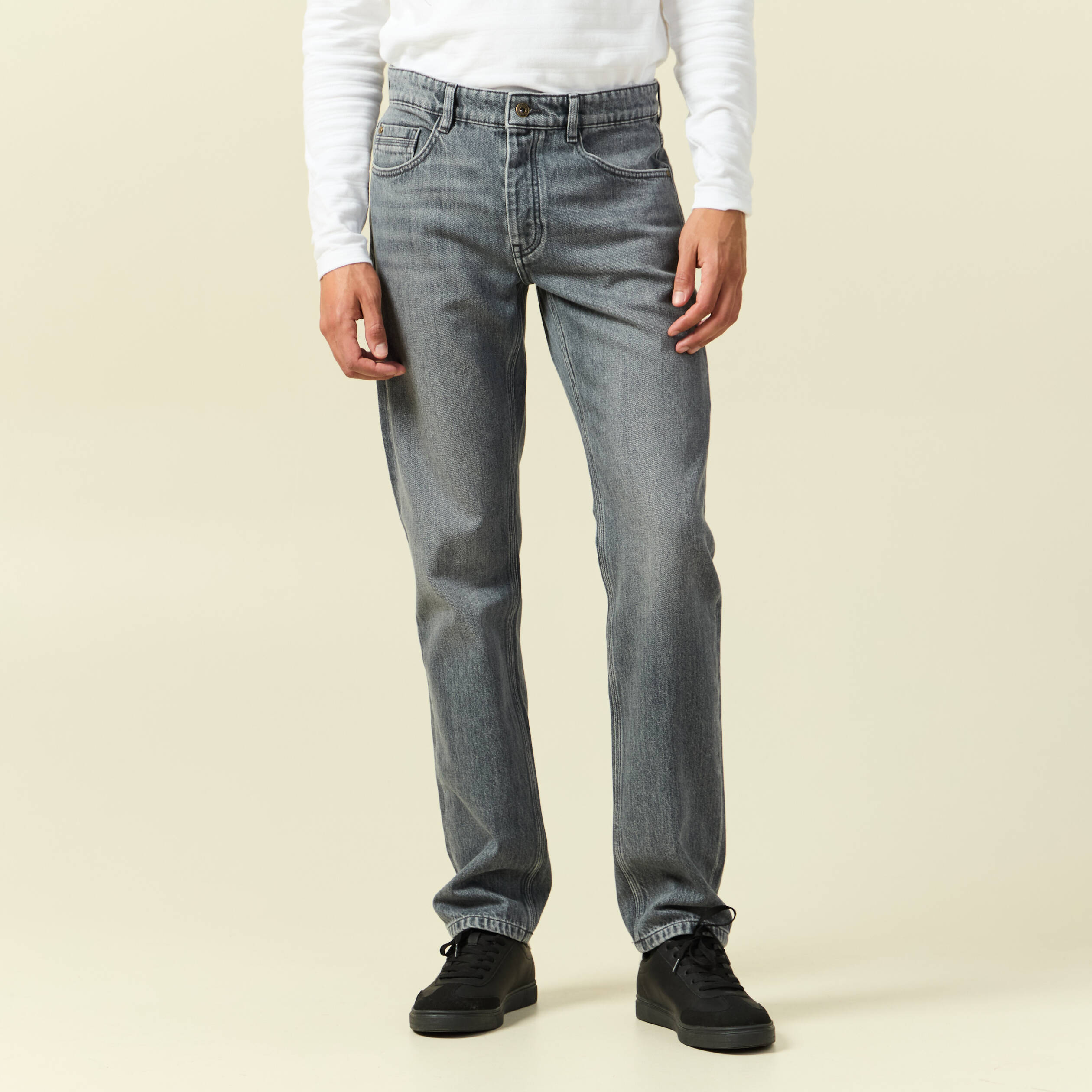 Jeans straight longueur 34 bleu gris homme