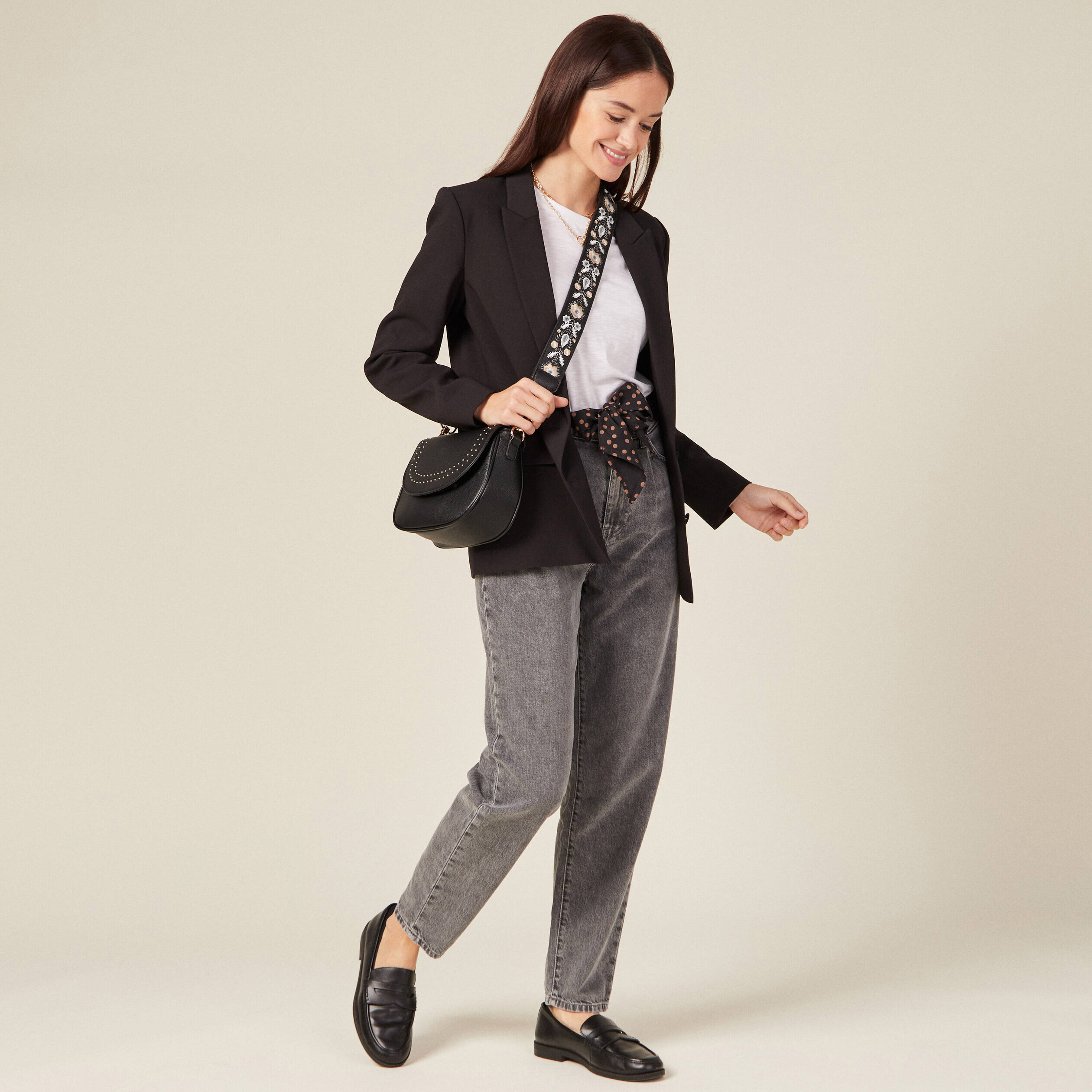 Jeans slouchy ceinturé denim snow gris femme